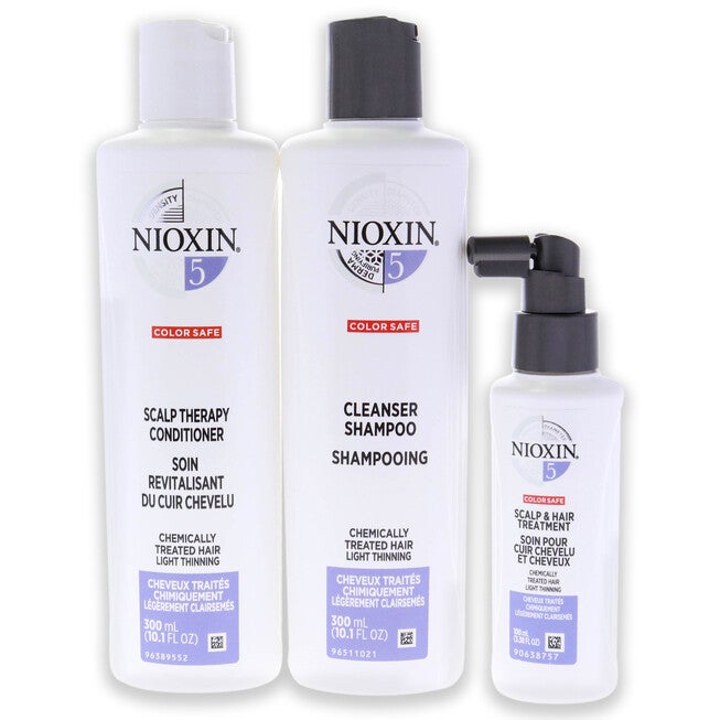 System 5 Kit by Nioxin for Unisex - 3 Pc 10.1oz Cleanser Shampoo, 10.1oz Scalp Therapy Conditioner, 3.38oz Scalp and Hair Treatment, See Description, alternate image number 1