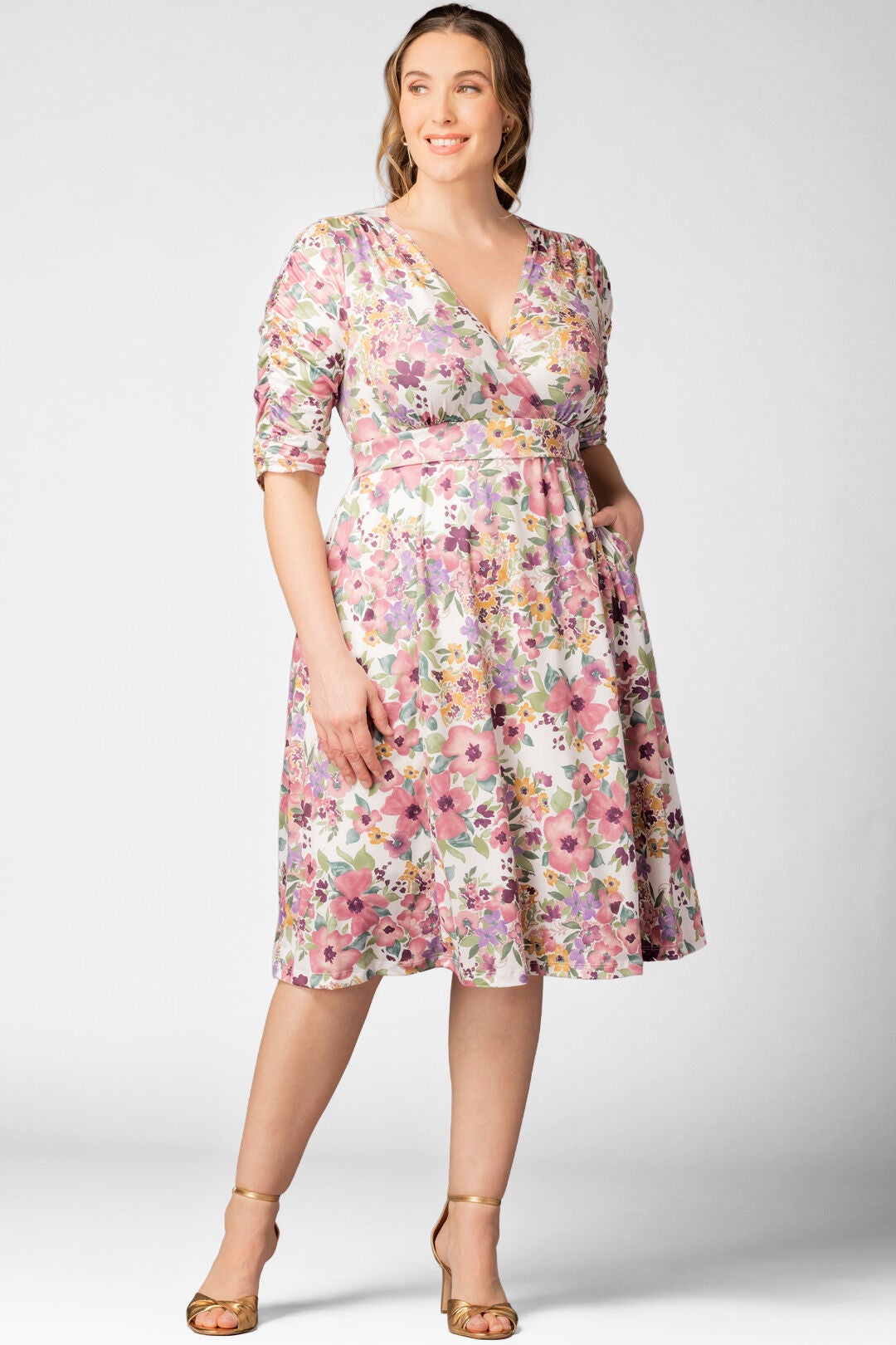 Gabriella Dress, Mauve Watercolor Bouquet / White, hi-res image number 0