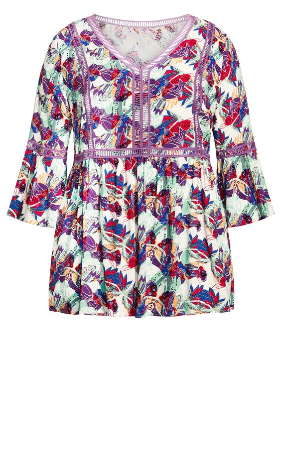 Boho Bell Sleeve Top - ivory abstract, , alternate image number 4