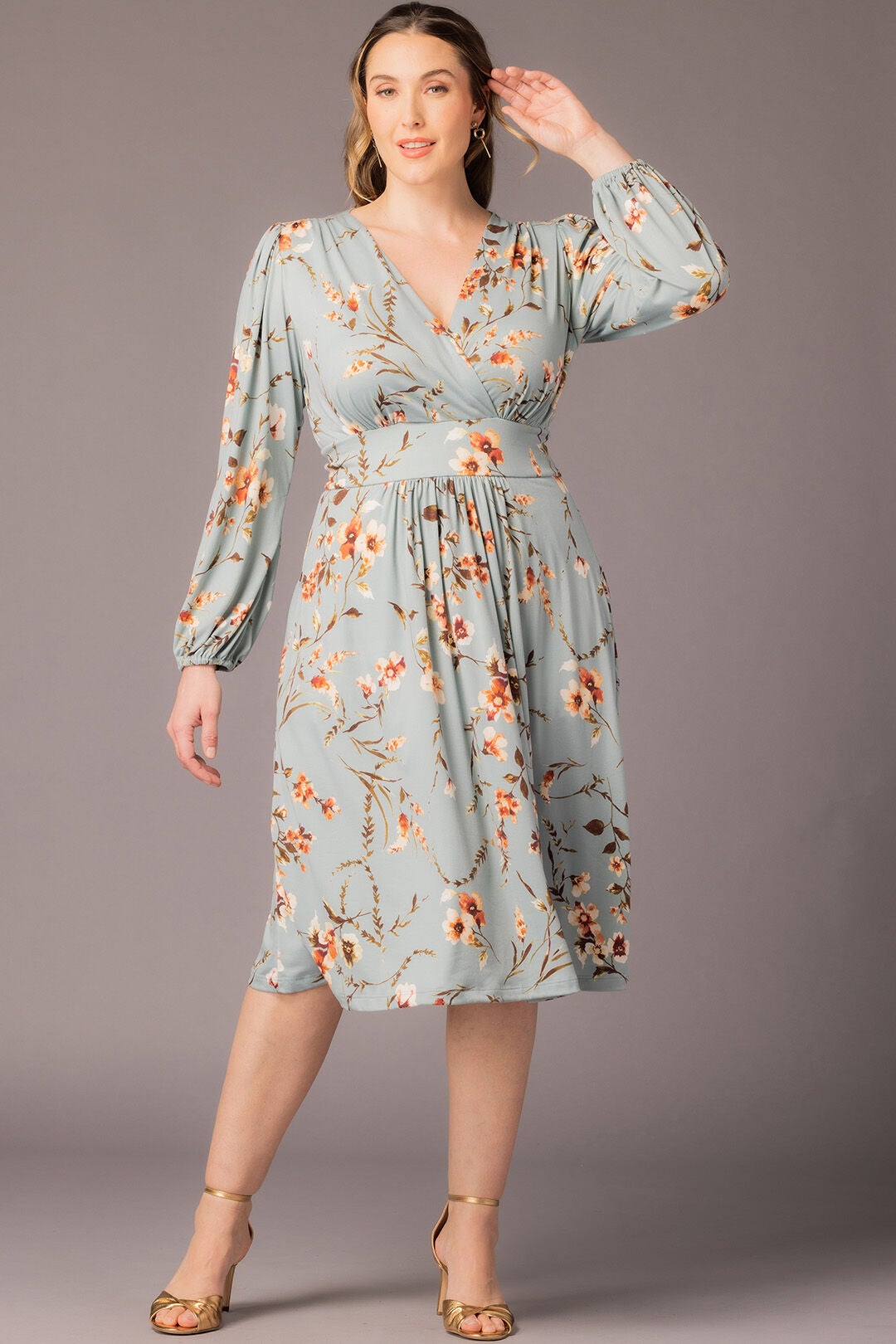 Diana Long Sleeve Dress, Spring Meadow / Sage Green, alternate image number 4