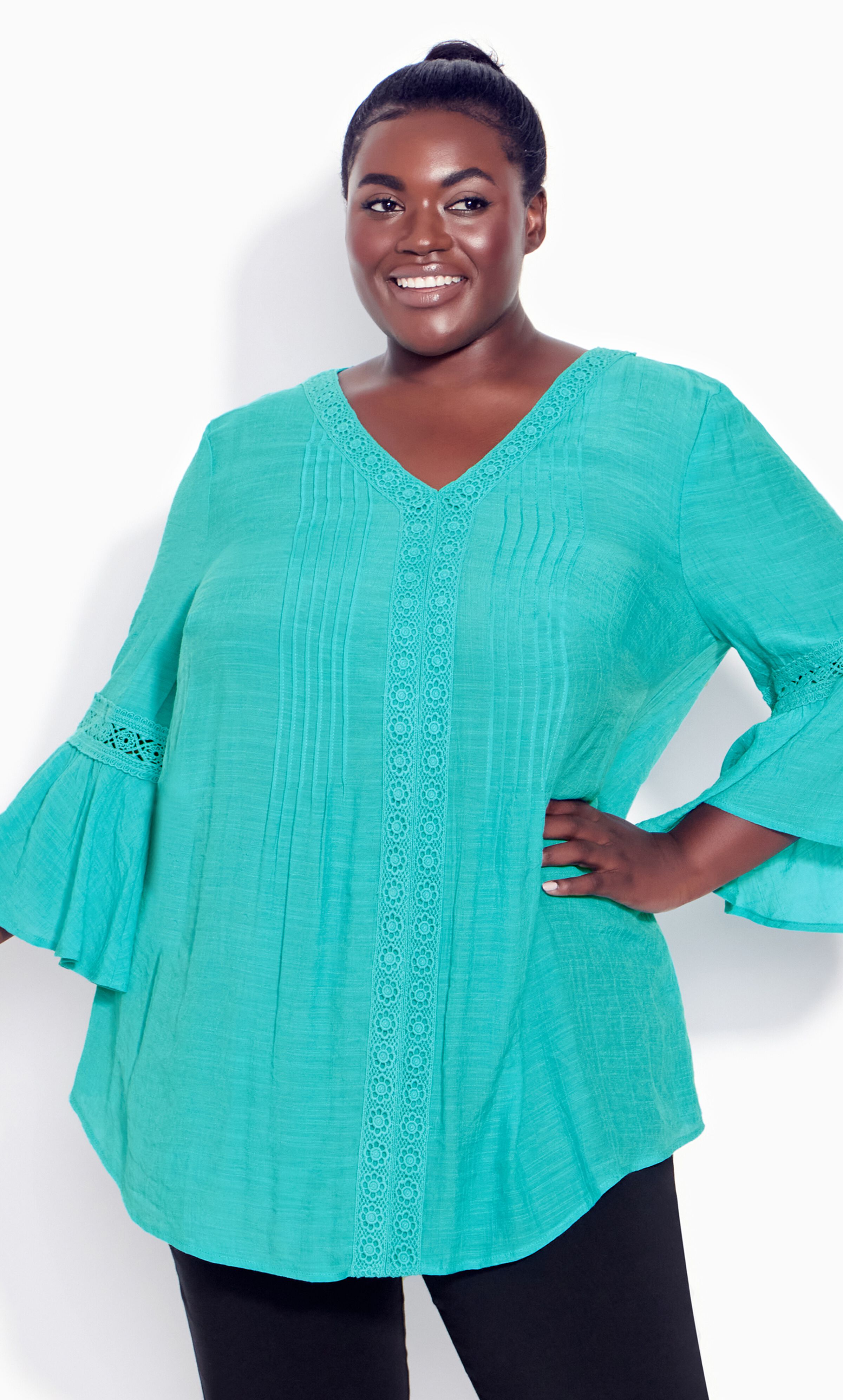Pleat Lace Tunic - blue, Blue, hi-res image number 0