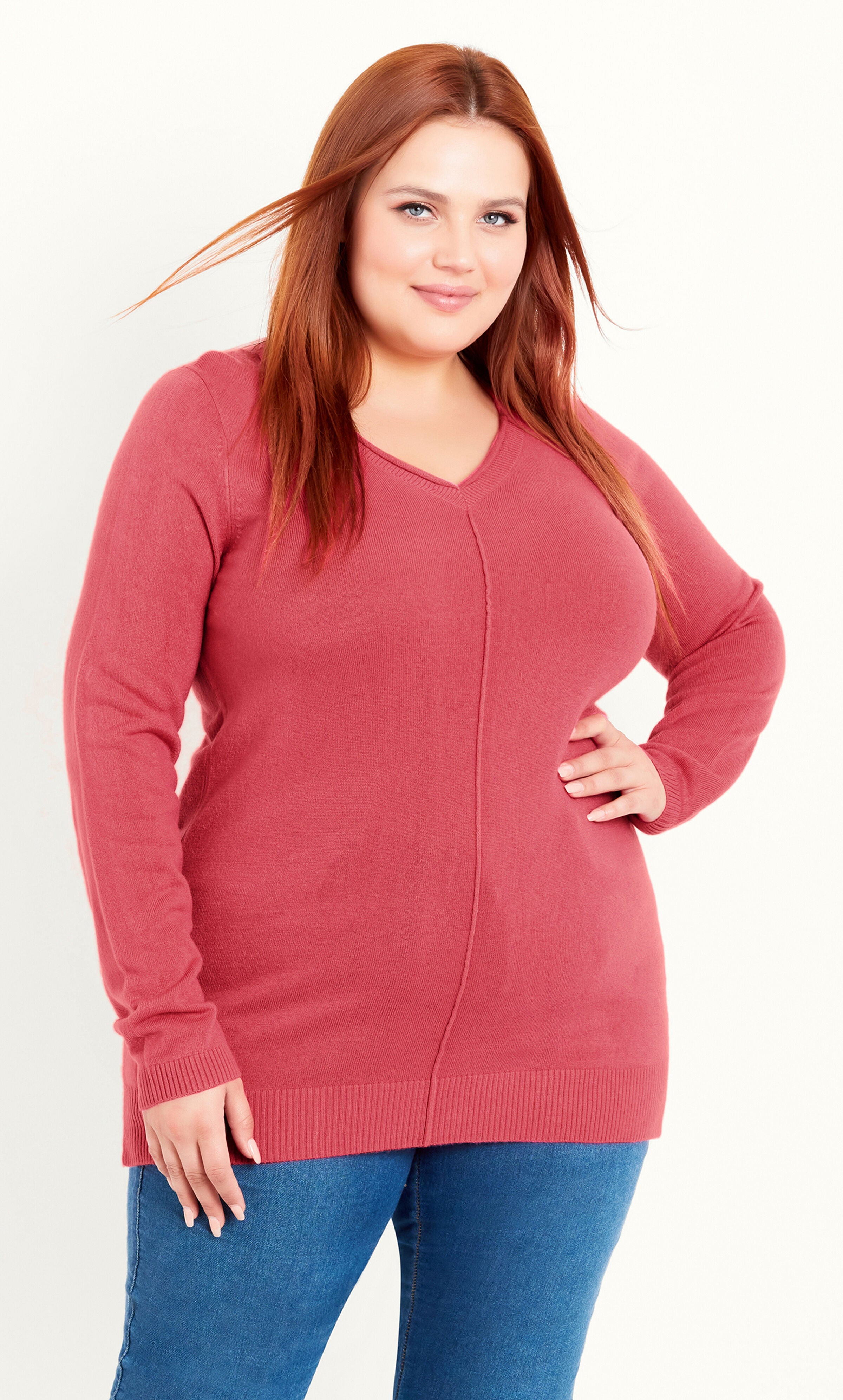 V Neck Sweater - pink, Pink, hi-res image number 0