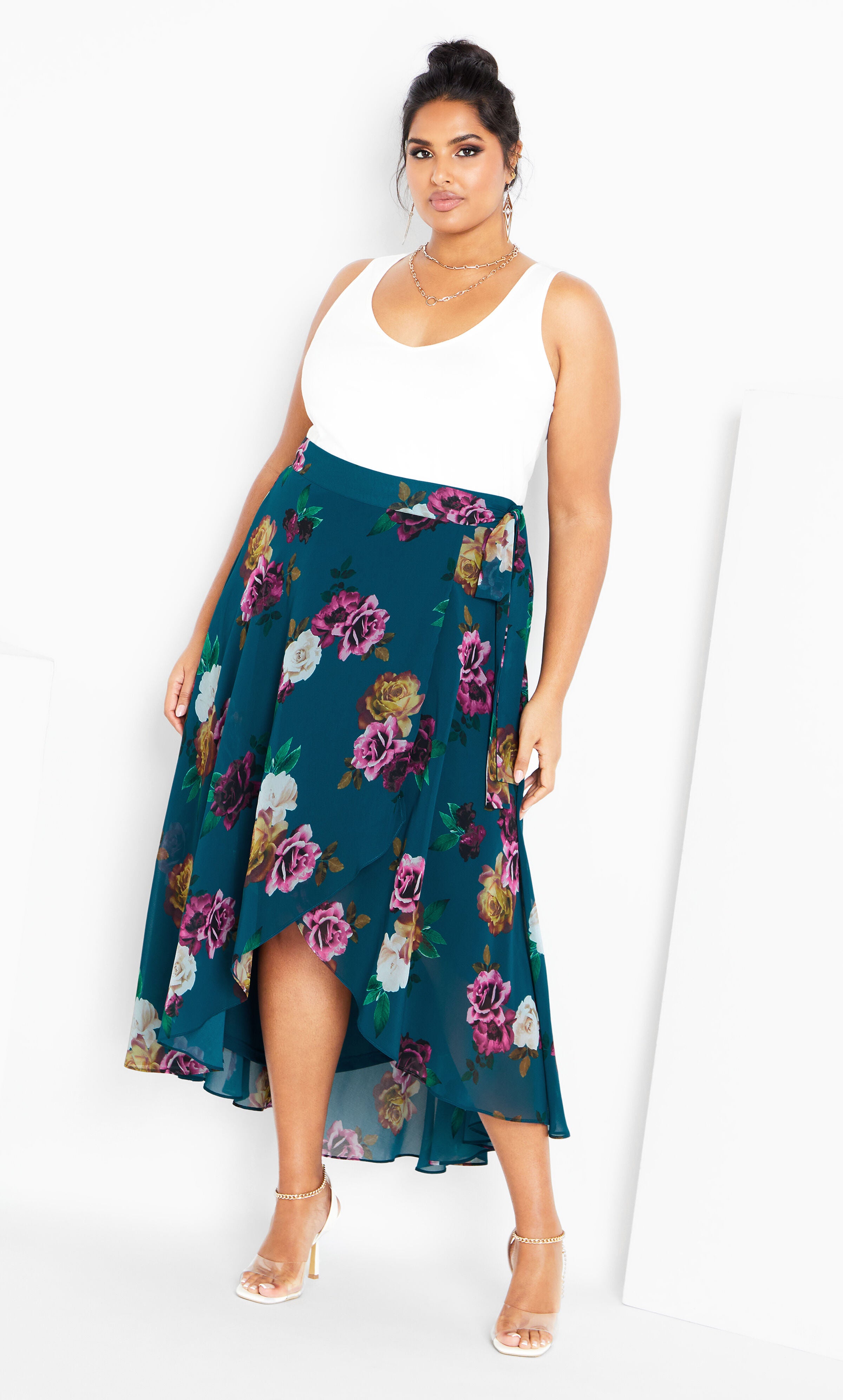 Michaela Print Skirt - teal, Green, hi-res image number 0