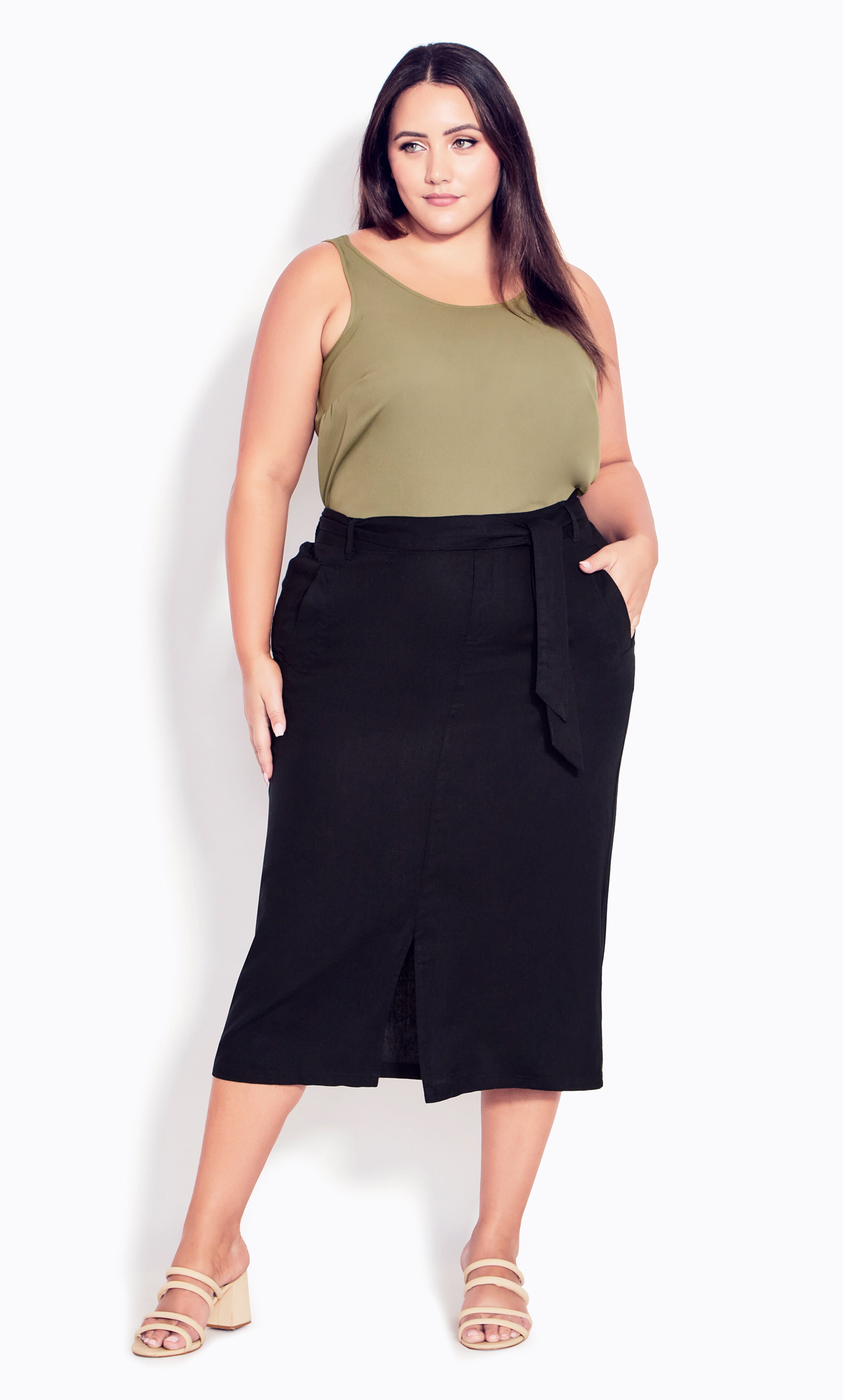 Linen Blend Skirt - black, Black, hi-res image number 0