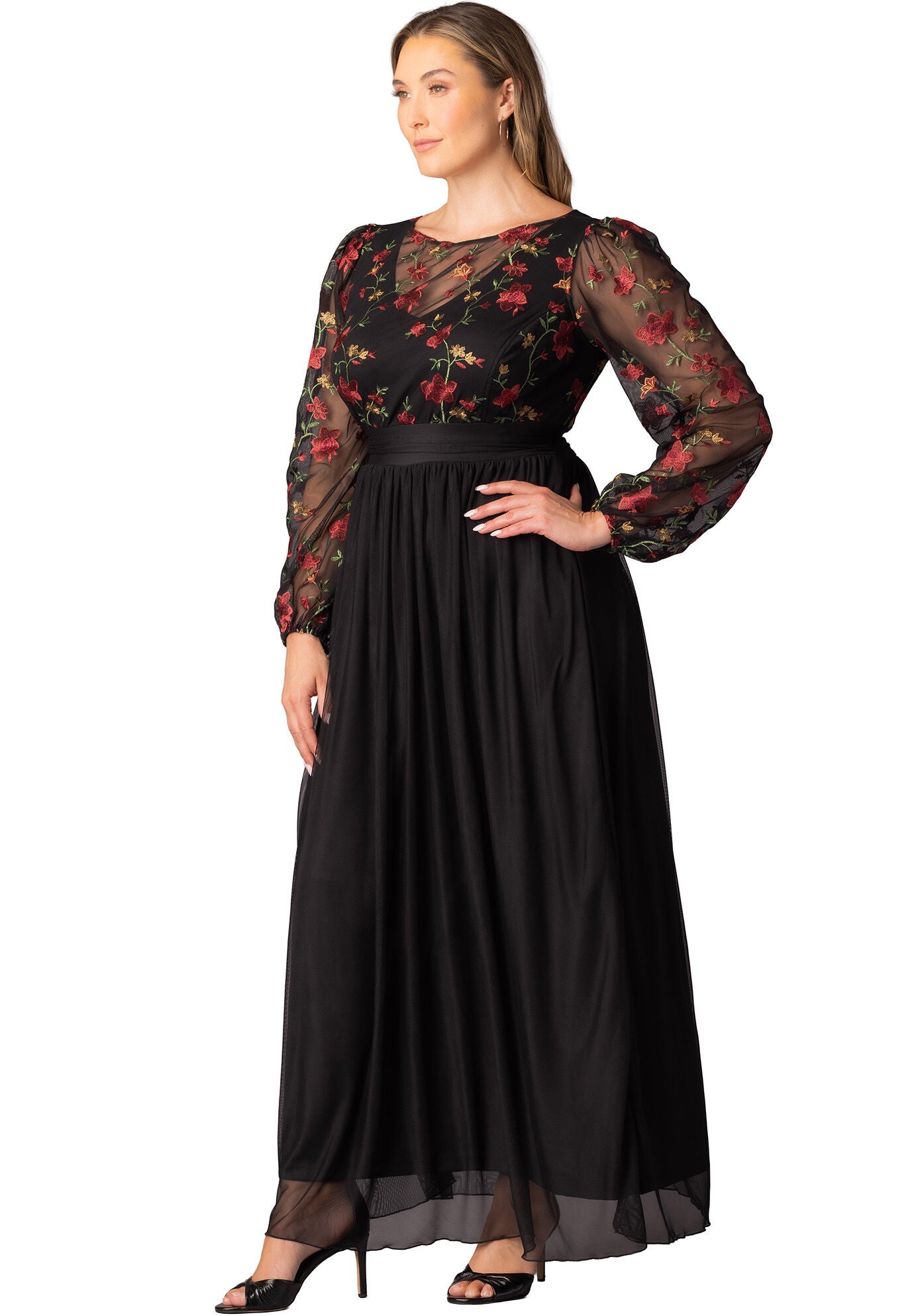 Eternal Embroidered Bodice Evening Gown, Floral Flare / Black, alternate image number 2