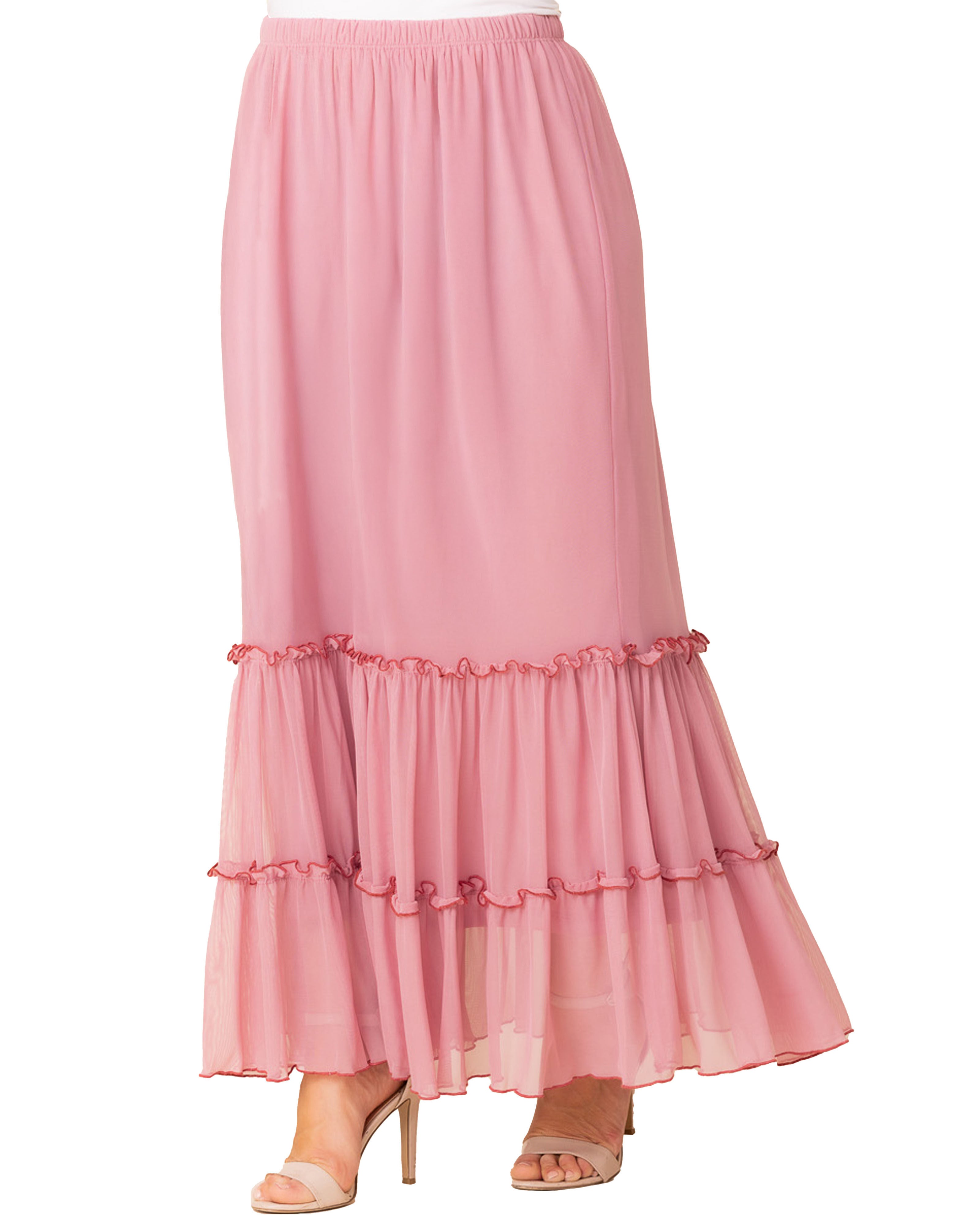 Isla Tiered Mesh Maxi Skirt, ROSE QUARTZ / Pink, alternate image number 3