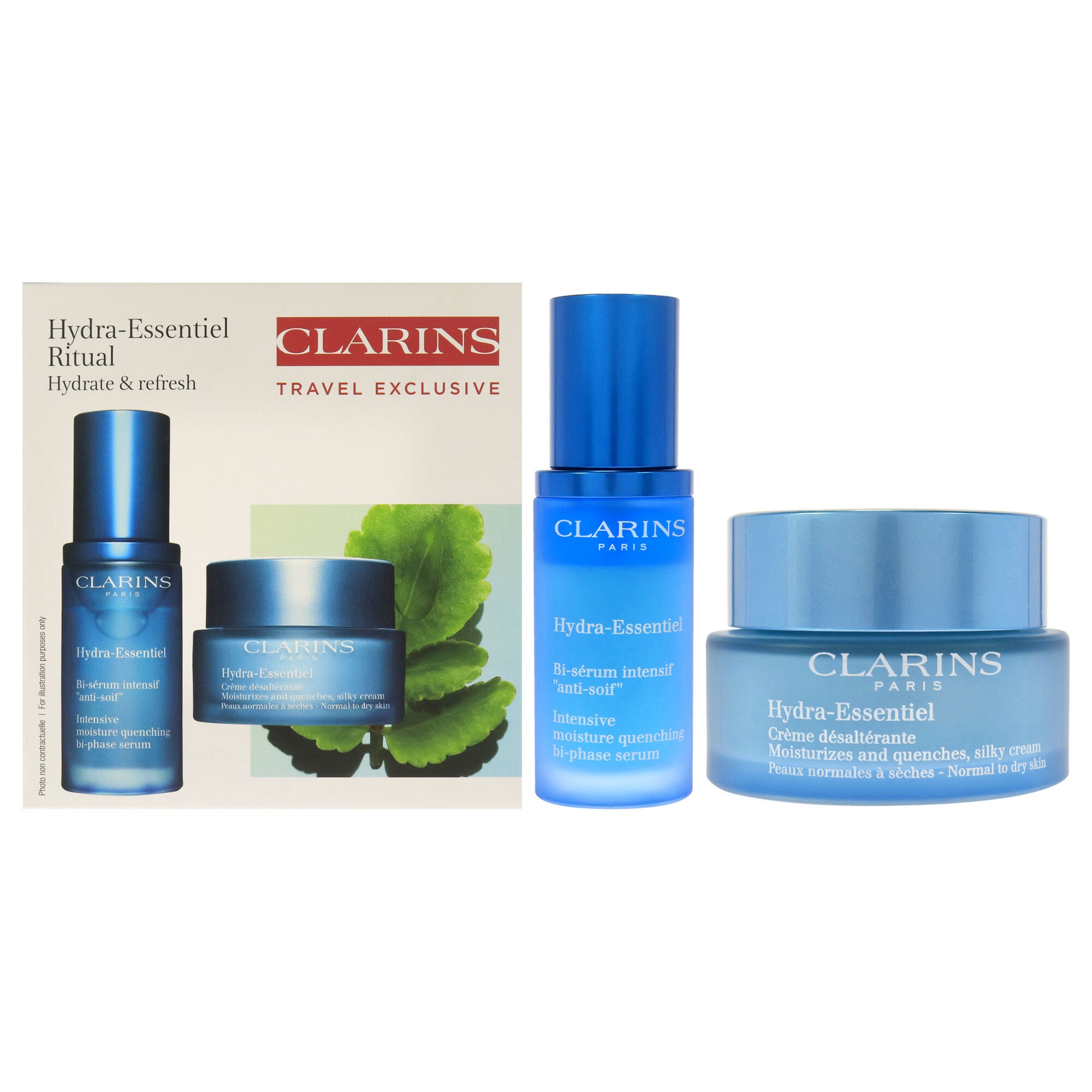 Hydra-Essentiel Experts Set by Clarins for Women - 2 Pc Set 1.7oz Moisturizing and Quench Light Cream, 1oz HydraQuench Intensive Serum, See Description, hi-res image number 0