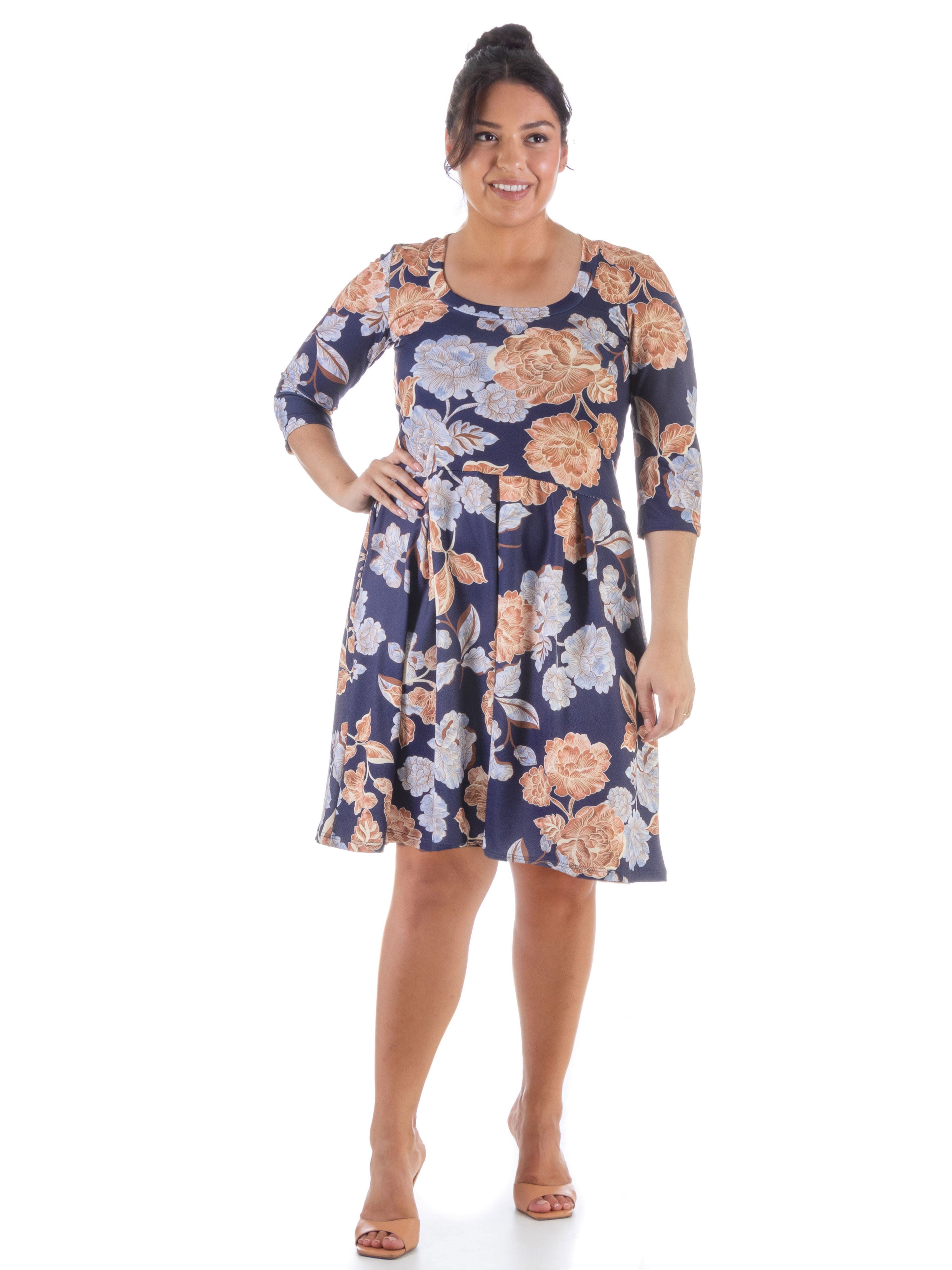 Plus Paisley Surplice Three Quarter Sleeve Dress (5pc) main image 0