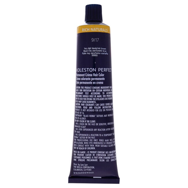Koleston Perfect Permanent Creme Hair Color - 9 17 Very Light Blonde-Ash Brown by Wella for Unisex - 2 oz Hair Color, See Description, alternate image number 3