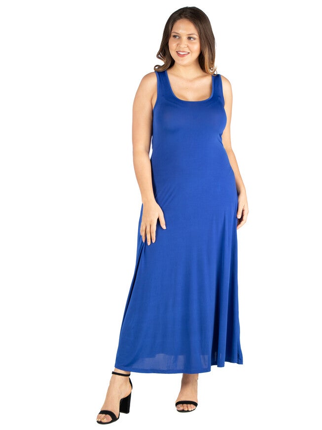 Simple A Line Plus Size Tank Maxi Dress, Lapis, hi-res image number 0