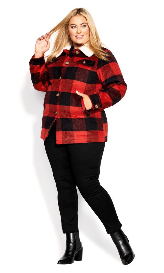 Faux Wool Plaid Jacket - black, , alternate image number 2