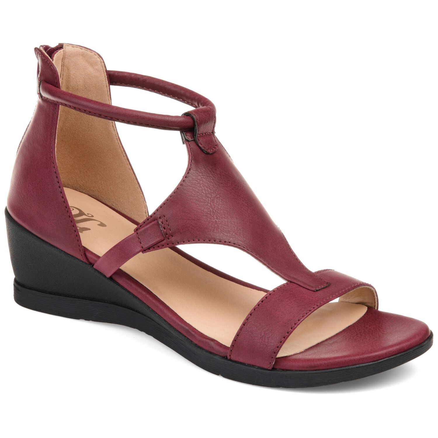 Women's Medium and Wide Width Trayle Wedge Sandals, Wine, hi-res image number 0