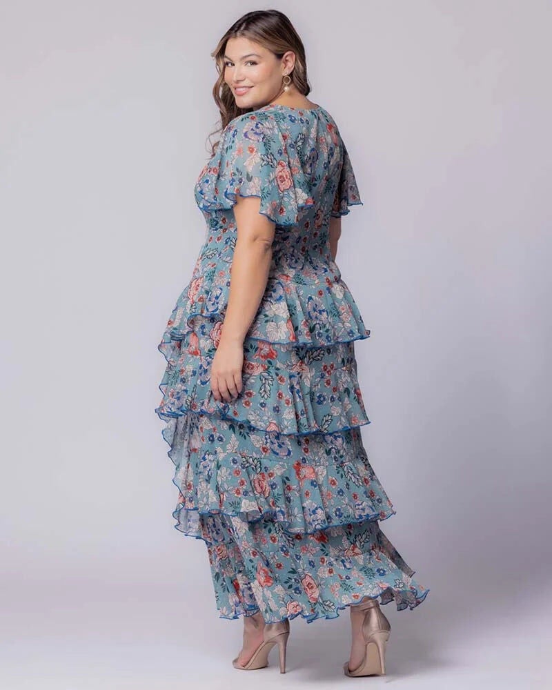 Tour de Flounce Evening Gown, Blue Garden Print, alternate image number 1