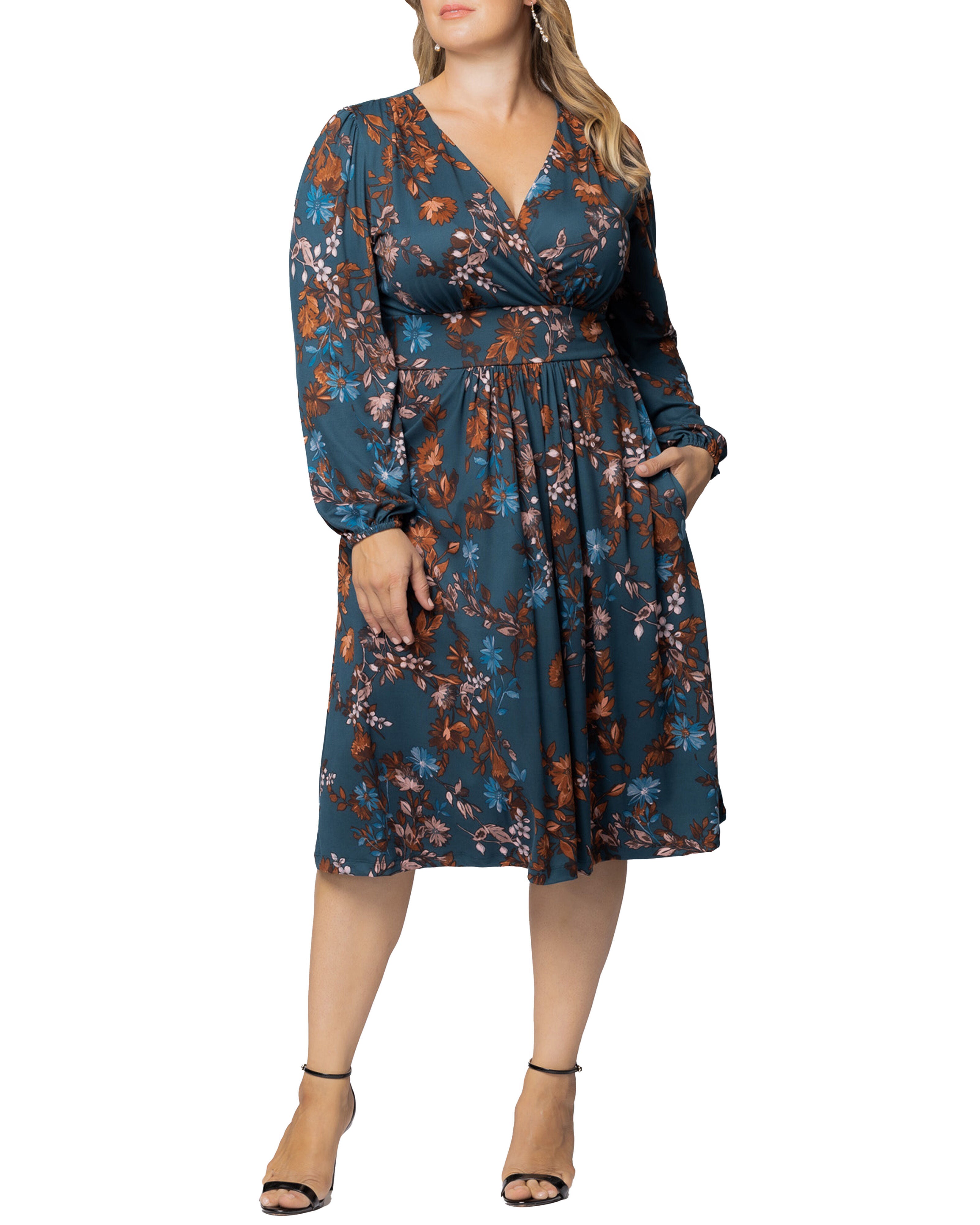 Diana Long Sleeve Dress, TEAL BLUE ASTERS / Teal, hi-res image number 0