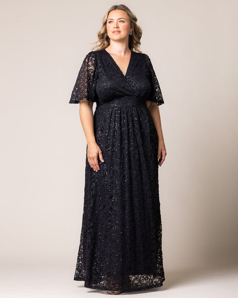 Luminous Sequin Lace Long Gown, Onyx, alternate image number 2