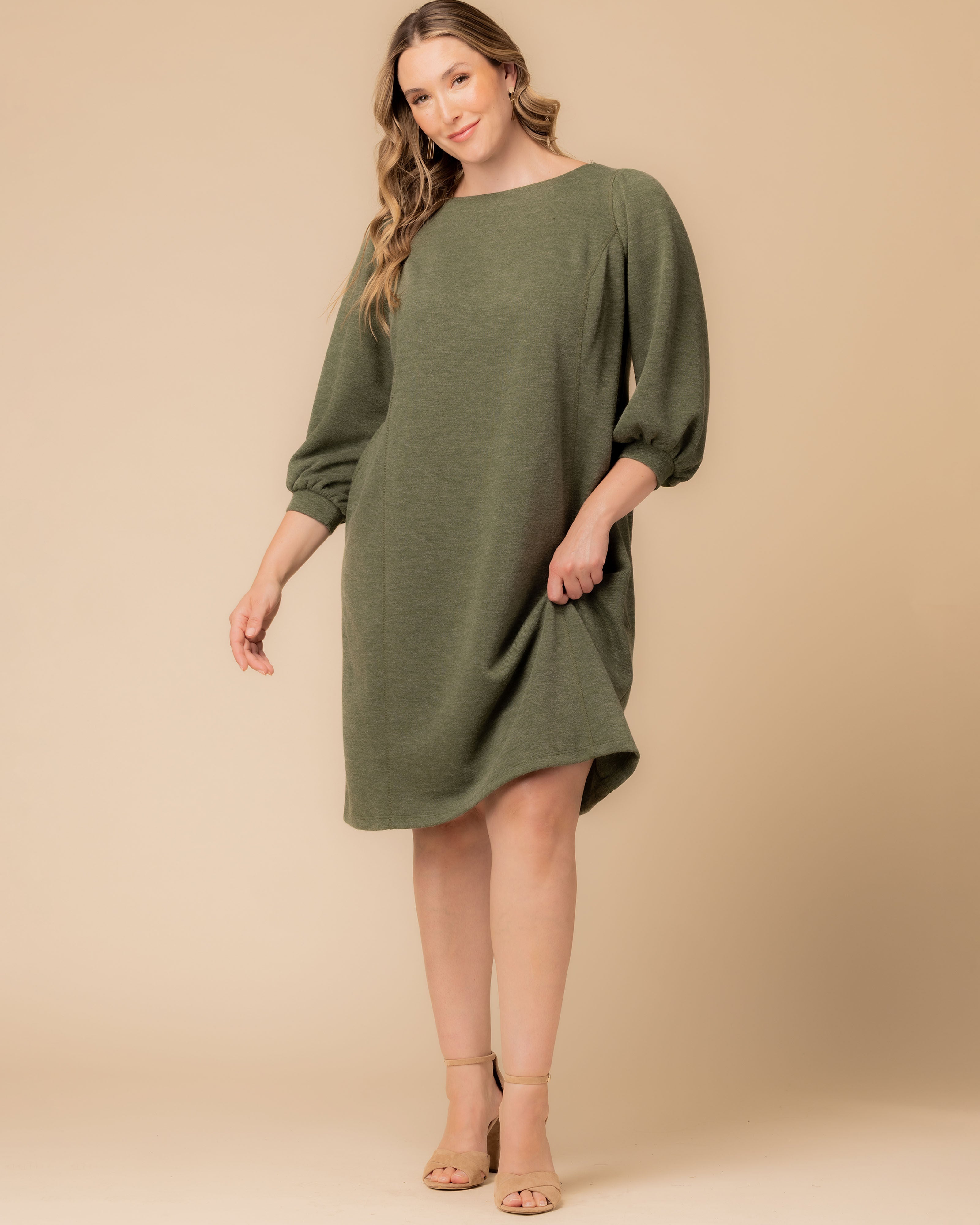Madison Sweater Knit Shift Dress, FOREST GREEN / Forest Green, alternate image number 4