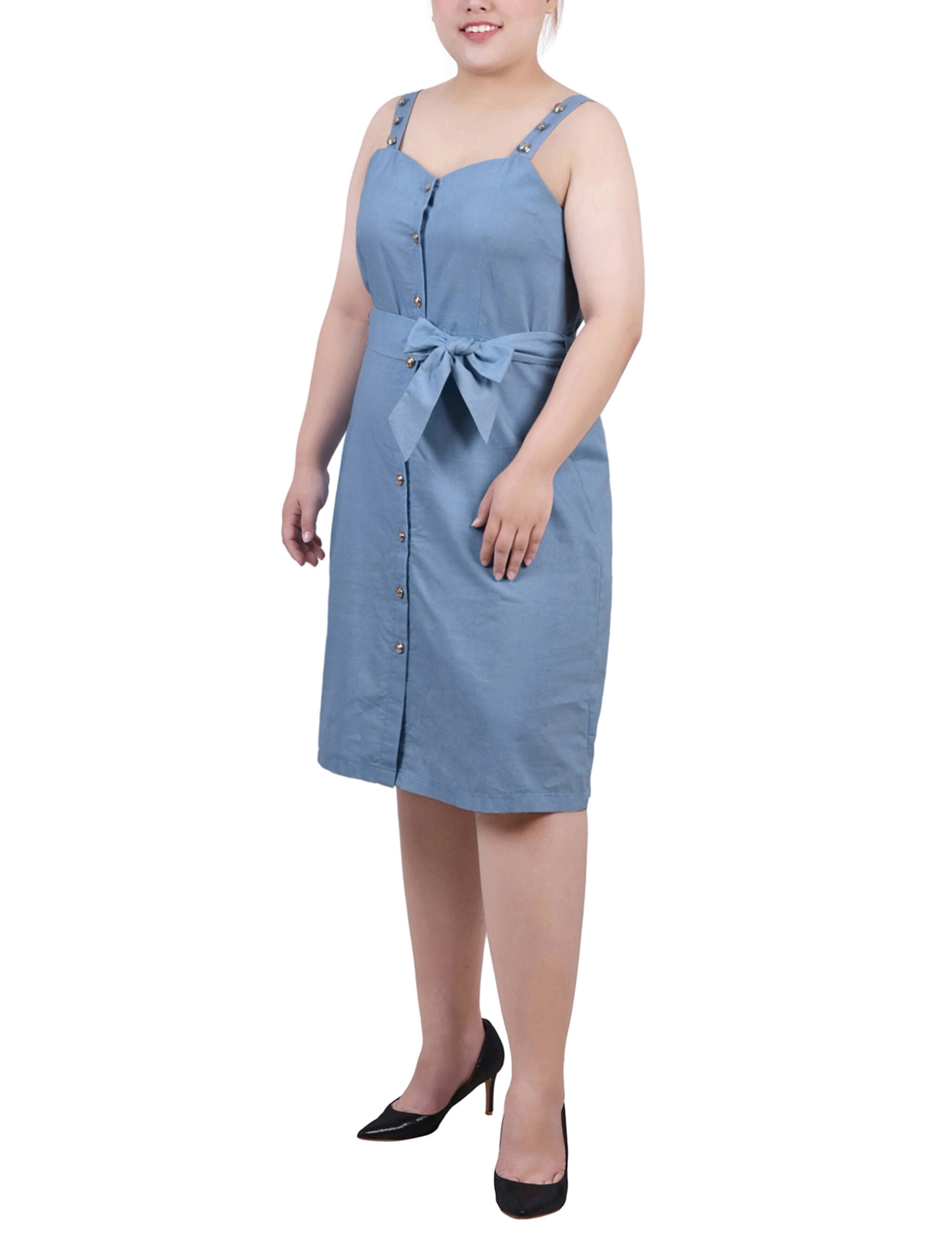 Sweetheart Neck Chambray Sundress, Light Denim, hi-res image number 0