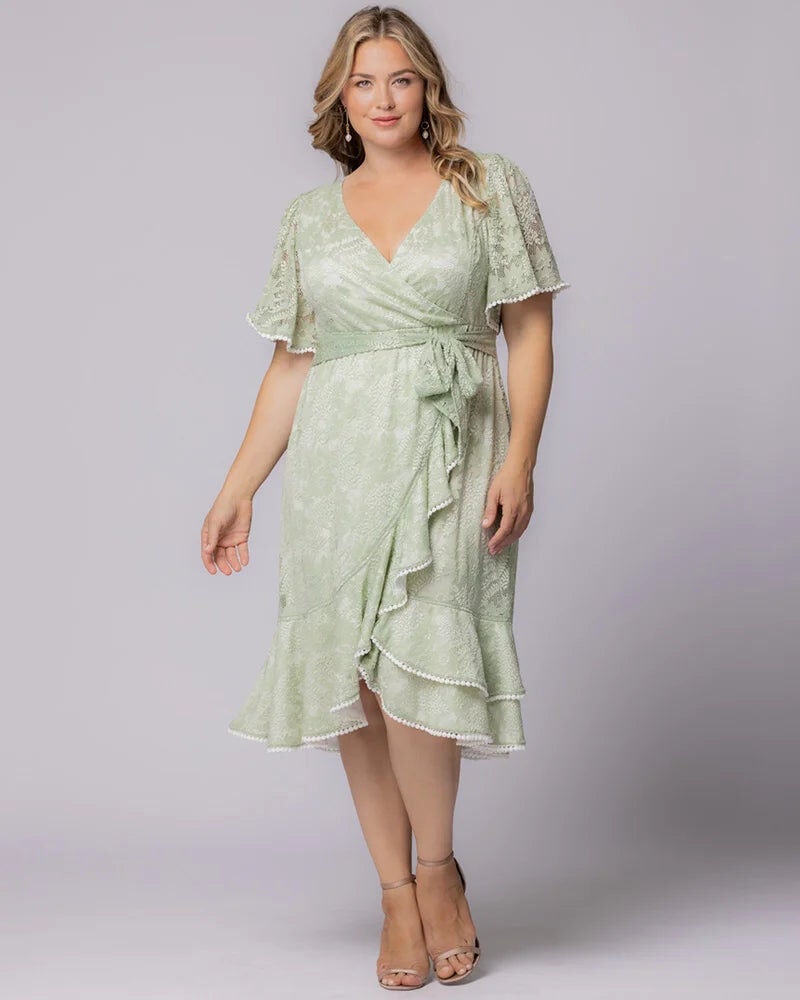 Palermo Lace Faux Wrap Dress, Sage, hi-res image number 0