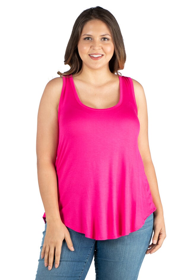 Round Hemline Plus Size Razorback Tank Top, Pink, hi-res image number null