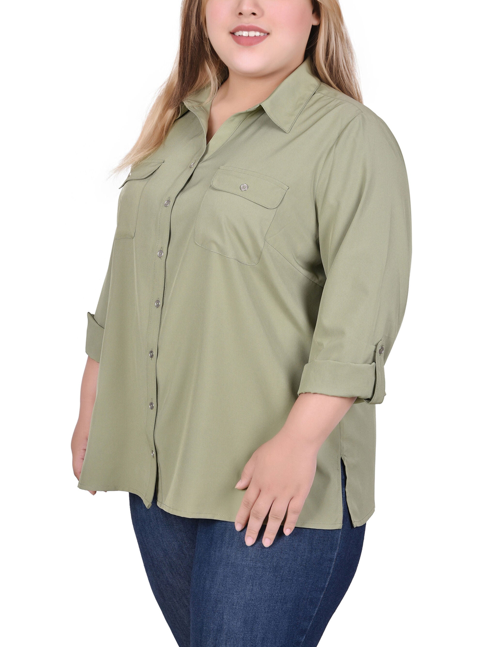 3/4 Roll Tab Blouse With Pockets, , alternate image number 5