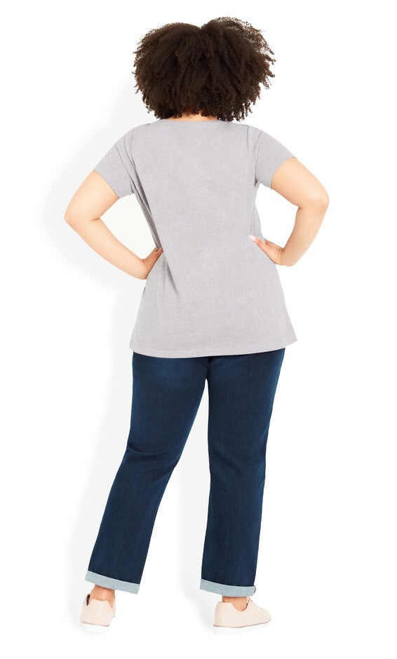 Gathered V Neck Cotton Top - gray, , alternate image number 3