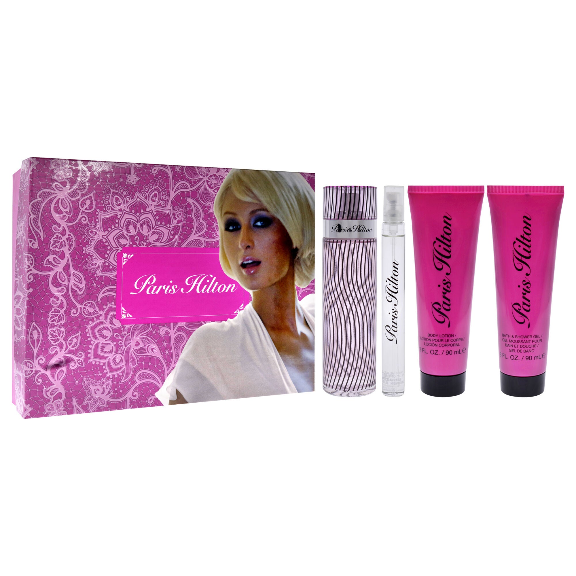 Paris Hilton by Paris Hilton for Women - 4 Pc Gift Set 3.4oz EDP Spray, 0.34oz EDP Spray, 3oz Body Lotion, 3oz Bath and Shower Gel, Clear, alternate image number 1