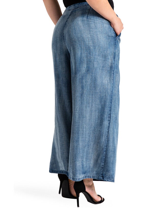 Plus Size Sophi Tencel Denim Cropped Palazzo Pants, Blue 3091 / Medium Wash, alternate image number 2