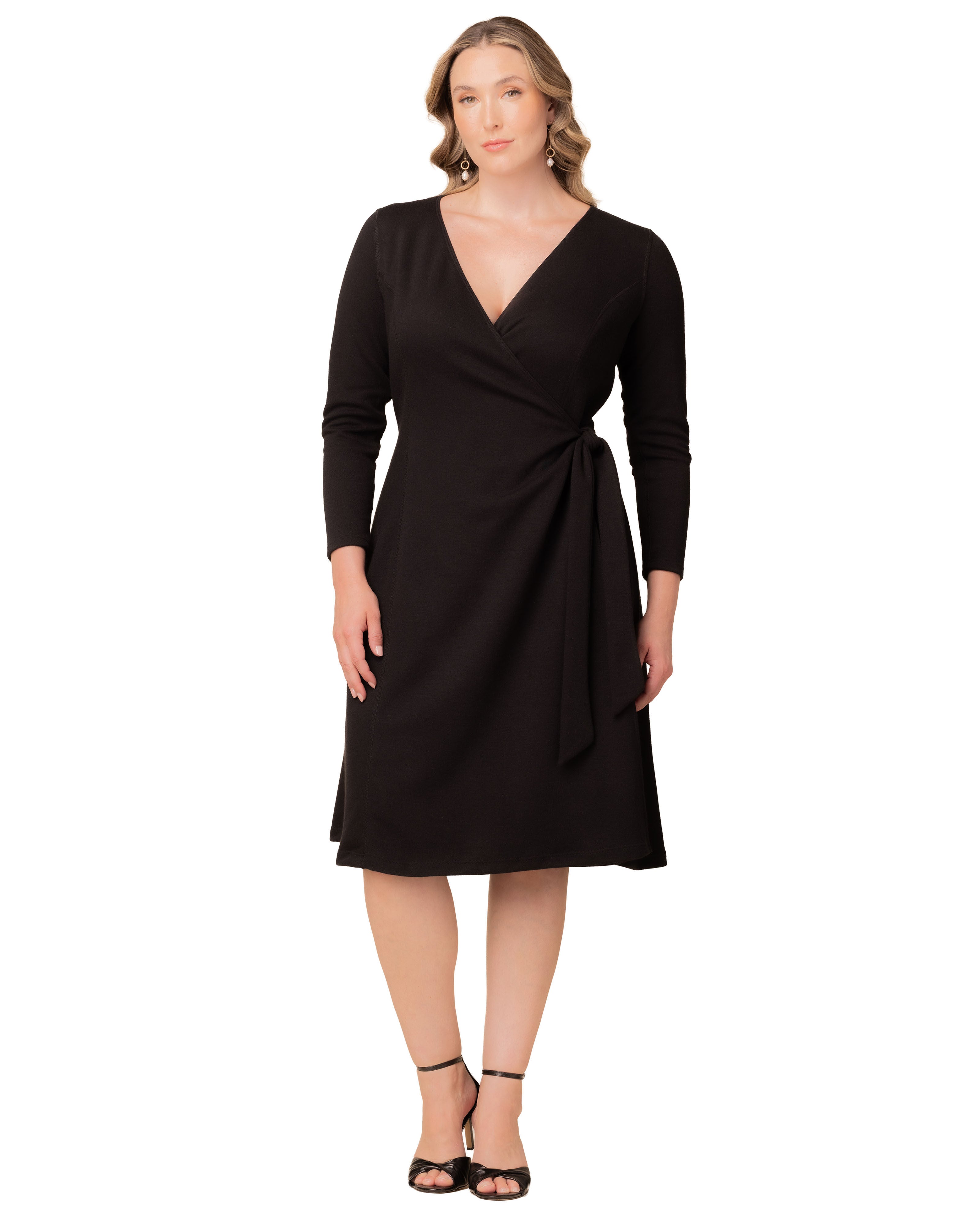 London Sweater Knit Wrap Dress, BLACK NOIR / Black, hi-res image number 0