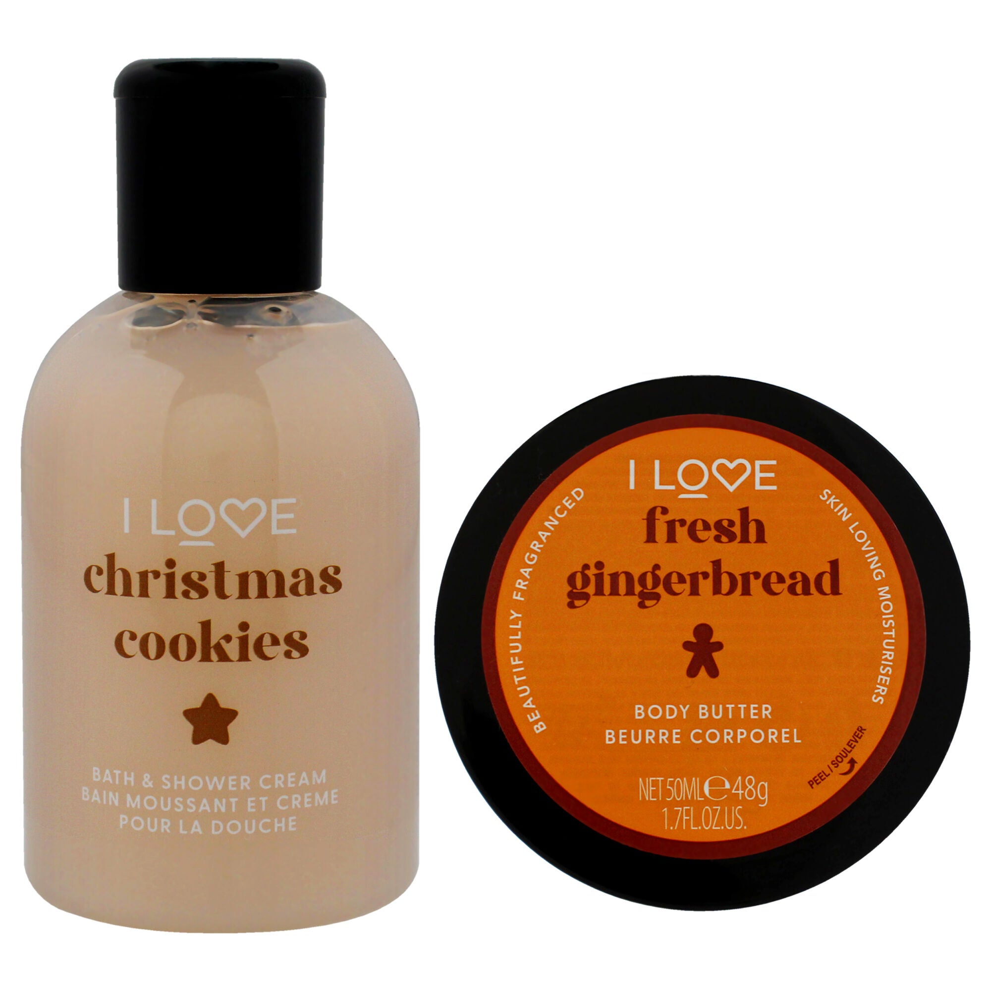 I Love Festive Treat Mini Duo by I Love Cosmetics for Unisex - 2 Pc 3.3oz Christmas Cookie Bath and Shower Creme, 1.7oz Fresh Gingerbread Body Butter, See Description, alternate image number 1