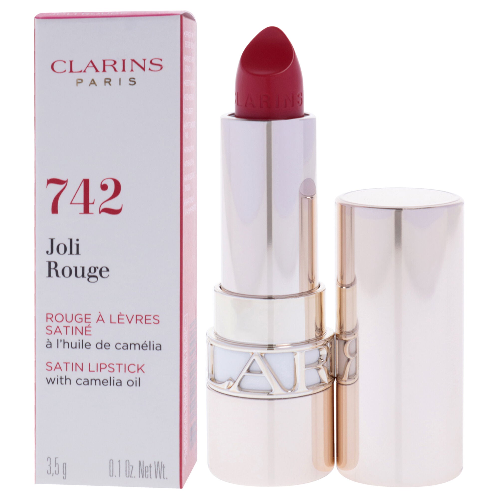 Joli Rouge Satin Lipstick - 742 Joli Rouge by Clarins for Women - 0.1 oz Lipstick, Red, alternate image number 2