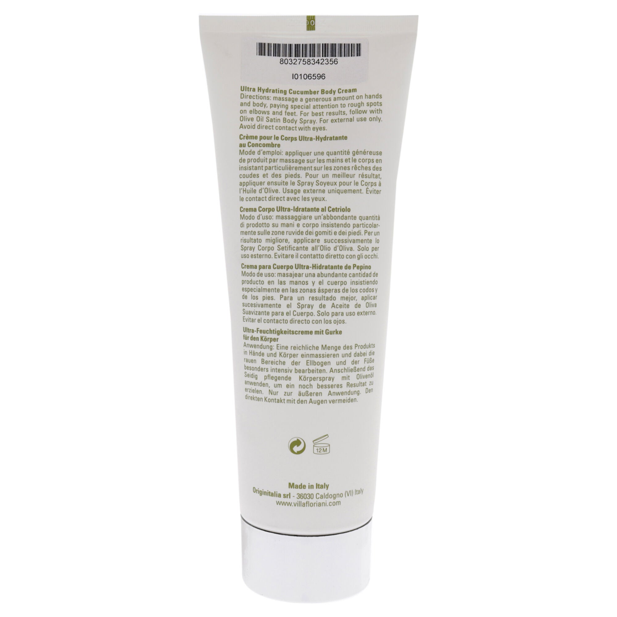 Ultra Hydrating Body Cream - Cucumber by Villa Floriani for Women - 8.45 oz Body Cream, See Description, alternate image number 4