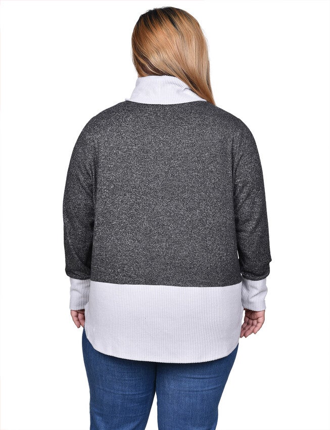 Long Sleeve Cowl Neck Colorblocked Top, , alternate image number 3