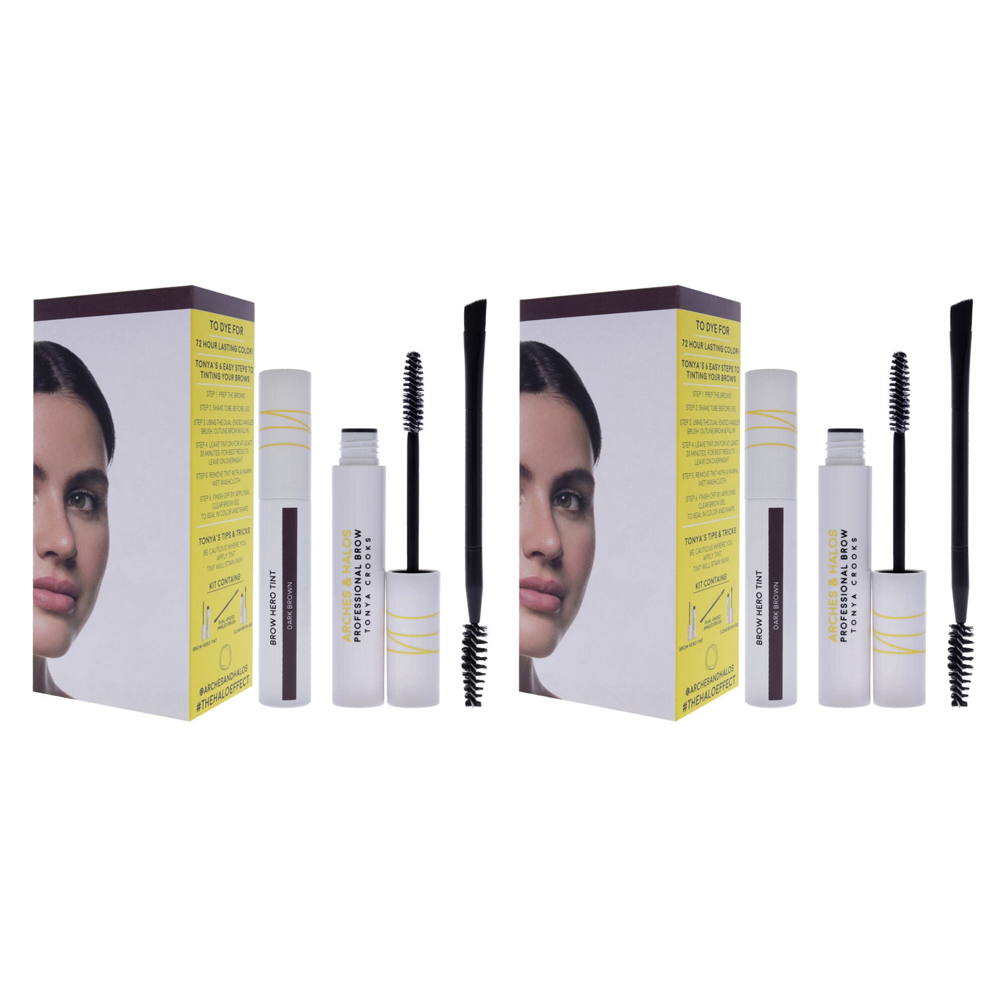 Brow Hero Tint Kit - Dark Brown by Arches and Halos for Women - 2 Pc Dual-Ended Angled Brush, Clear Brow Gel - Pack of 2, See Description, alternate image number 3