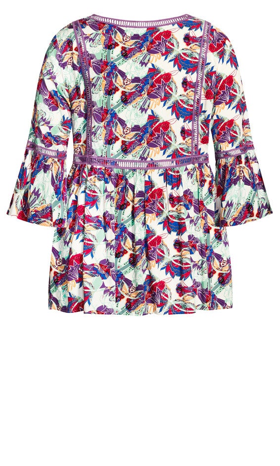 Boho Bell Sleeve Top - ivory abstract, , alternate image number 5