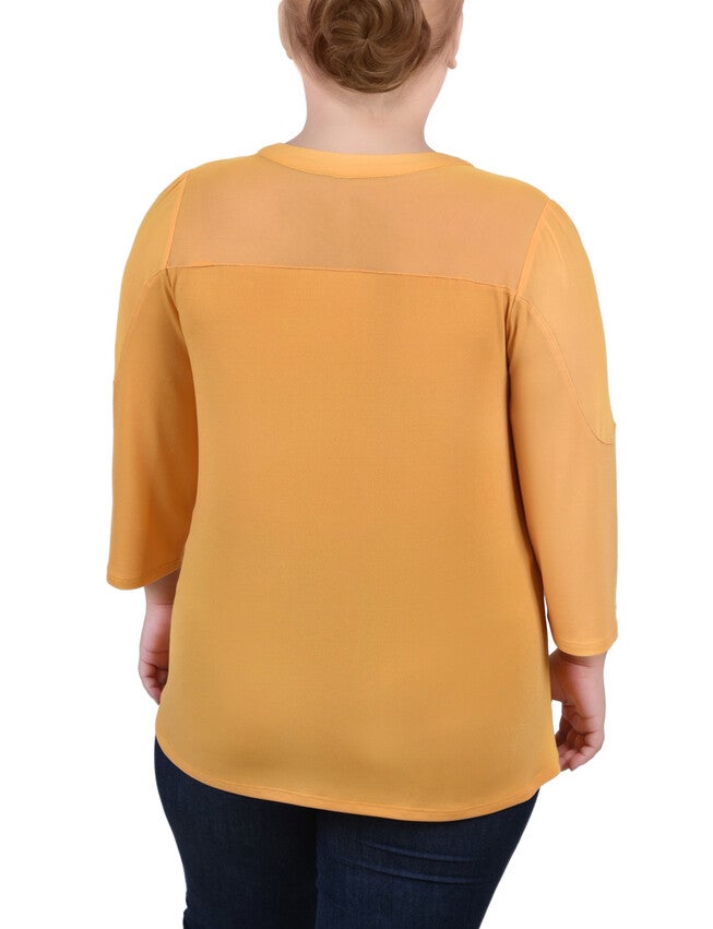 3/4 Sleeve Top With Neckline Cutouts and Stones, Golden Glow, alternate image number 2
