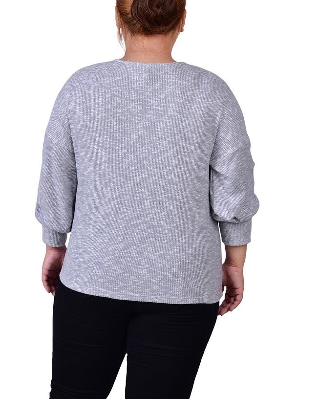Long Sleeve Criss Cross Neck Pullover Top, , alternate image number 1
