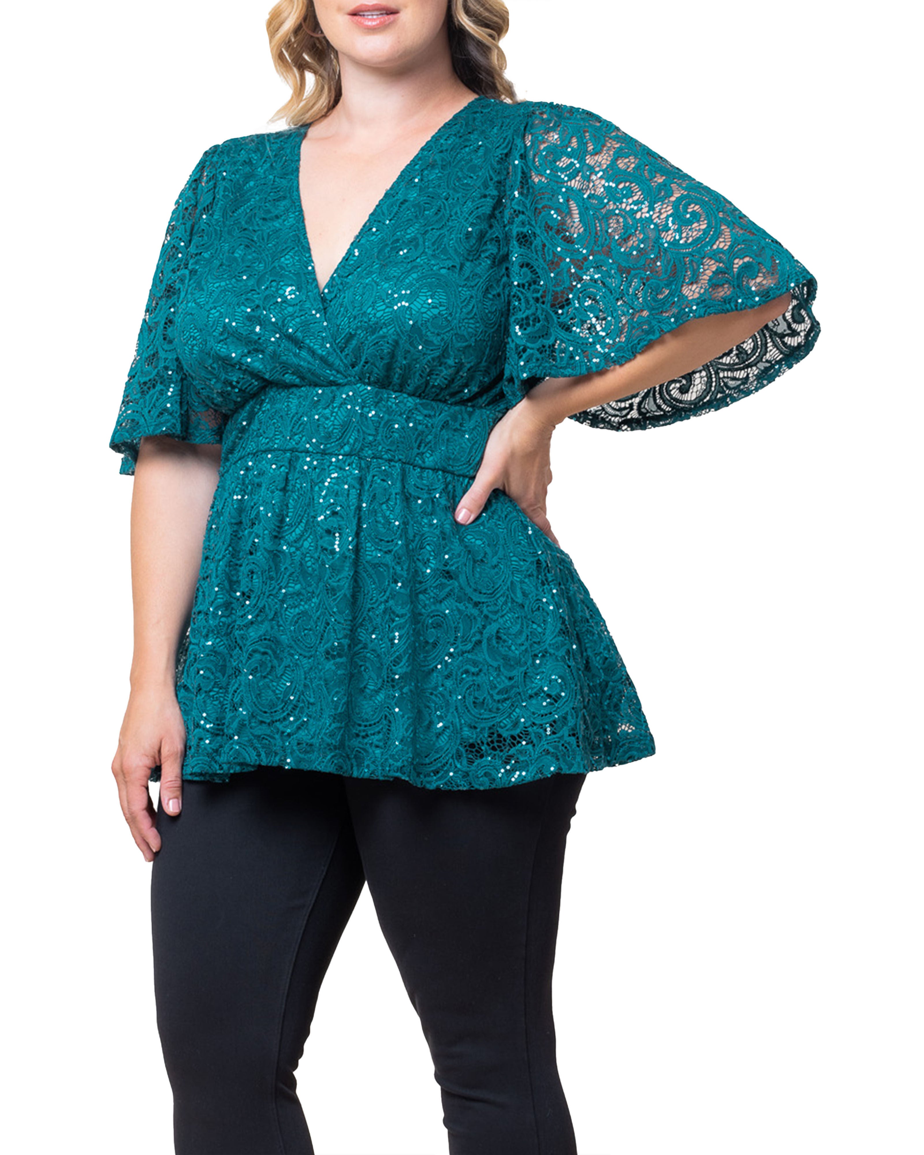 Stardust Sequin Lace Top, TEAL TOPAZ / Teal, hi-res image number 0