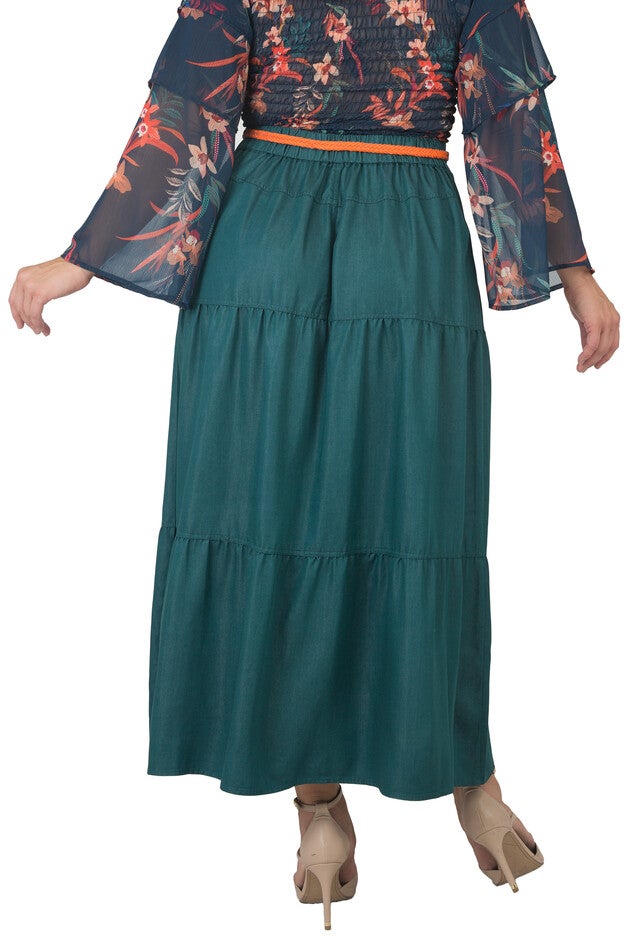 Women's Plus Size Tencel Denim Maxi Peasant Skirt, , alternate image number 1