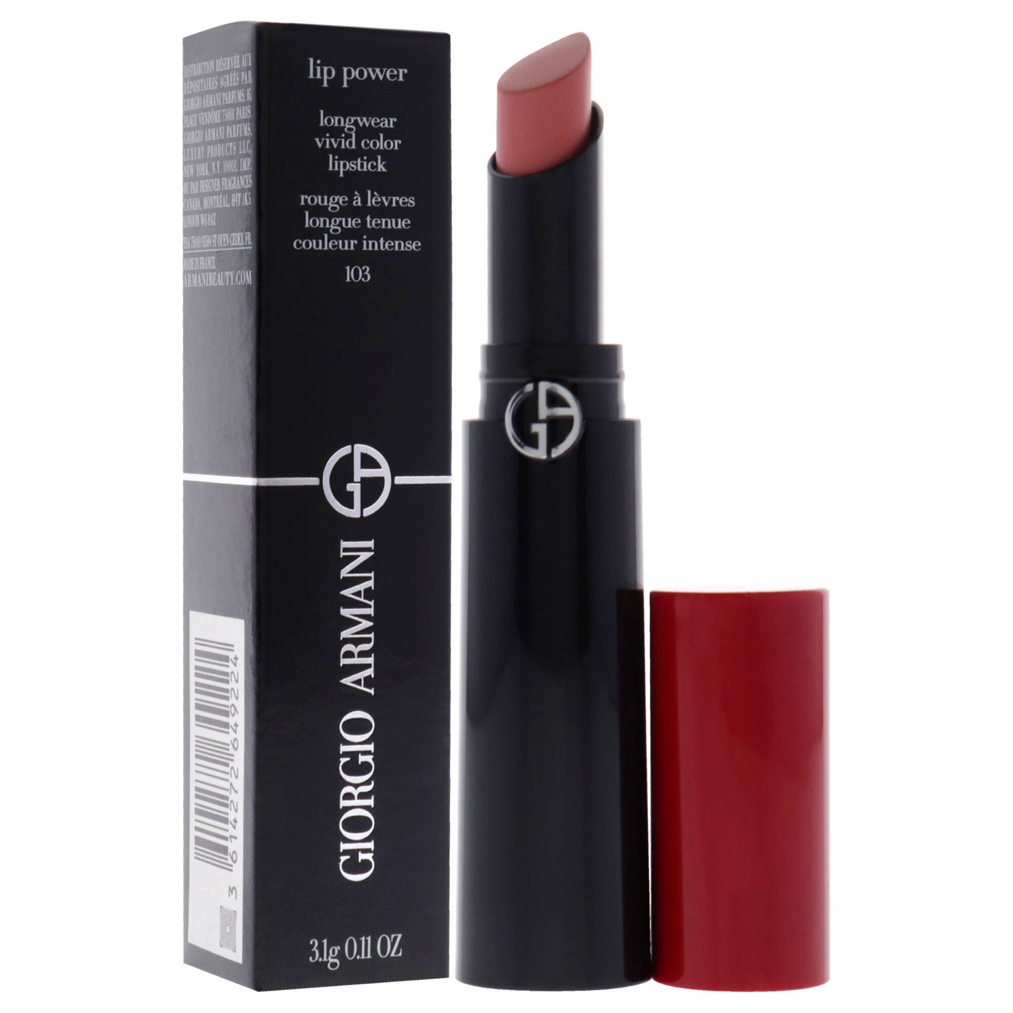 Lip Power Longwear Vivid Color Lipstick - 103 Pinky Peach by Giorgio Armani for Women - 0.11 oz Lipstick, Pink, alternate image number 1