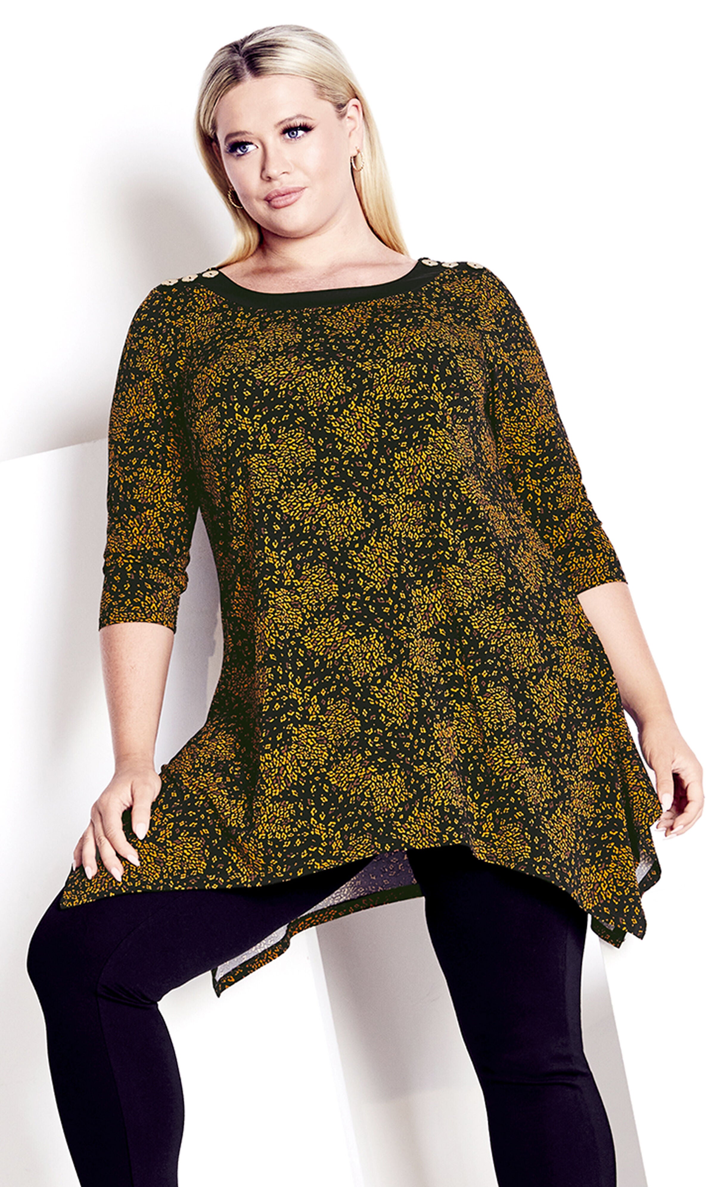 Pamela Print Tunic - gold, Black, hi-res image number 0