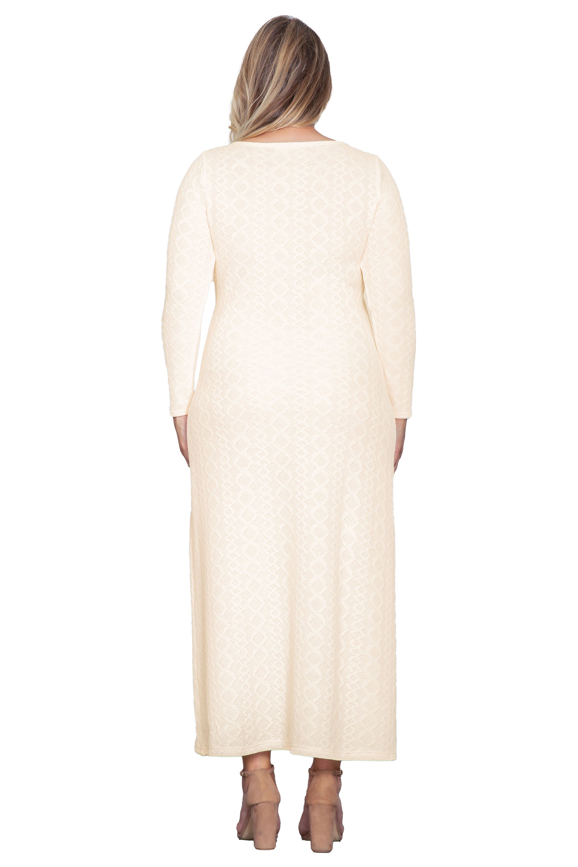 Ivory Knit Boat Neck Crochet Maxi Dress, Ivory / Ivory, alternate image number 1