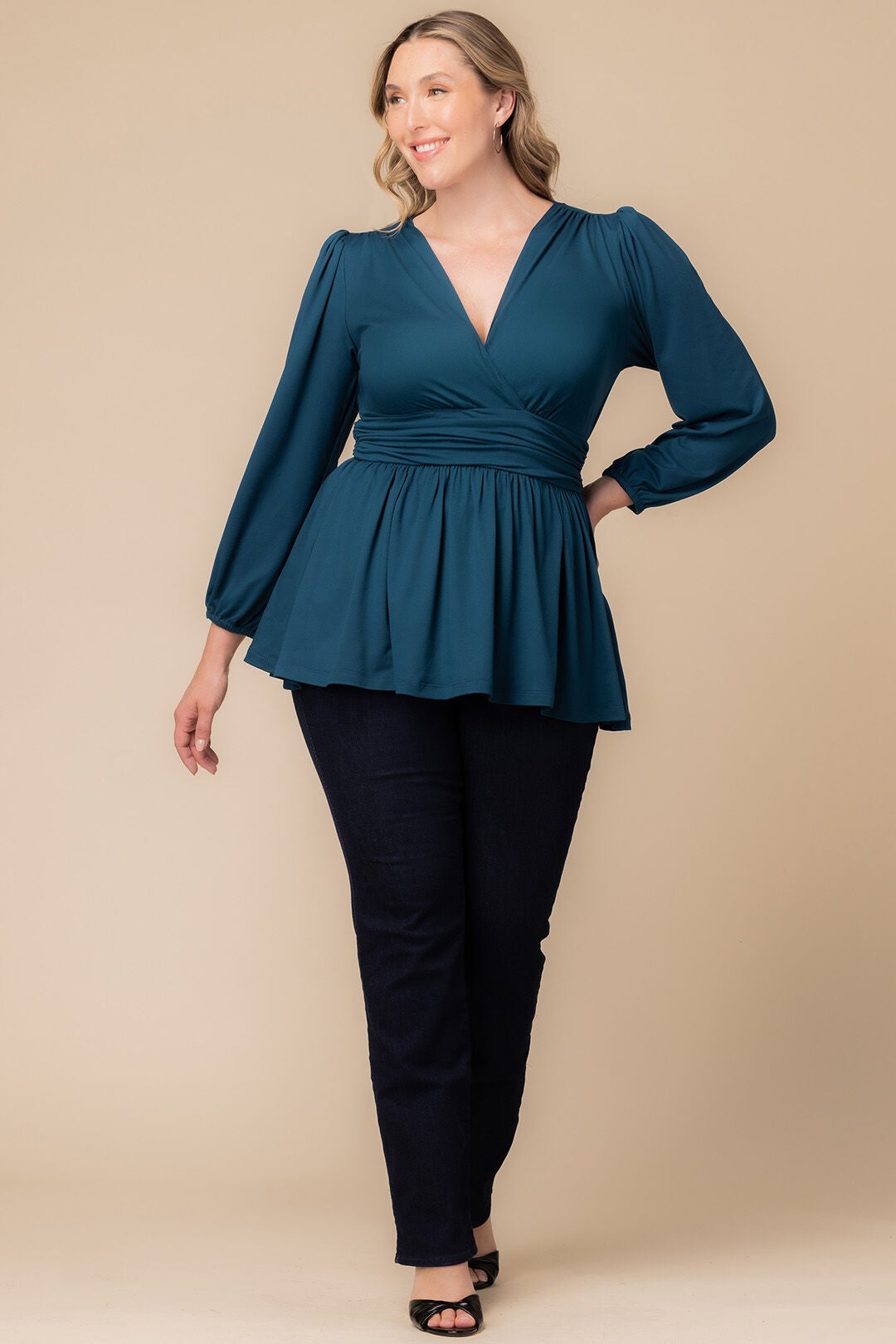 Leah Long Sleeve Tunic Top, Deep Teal / Teal, alternate image number 2