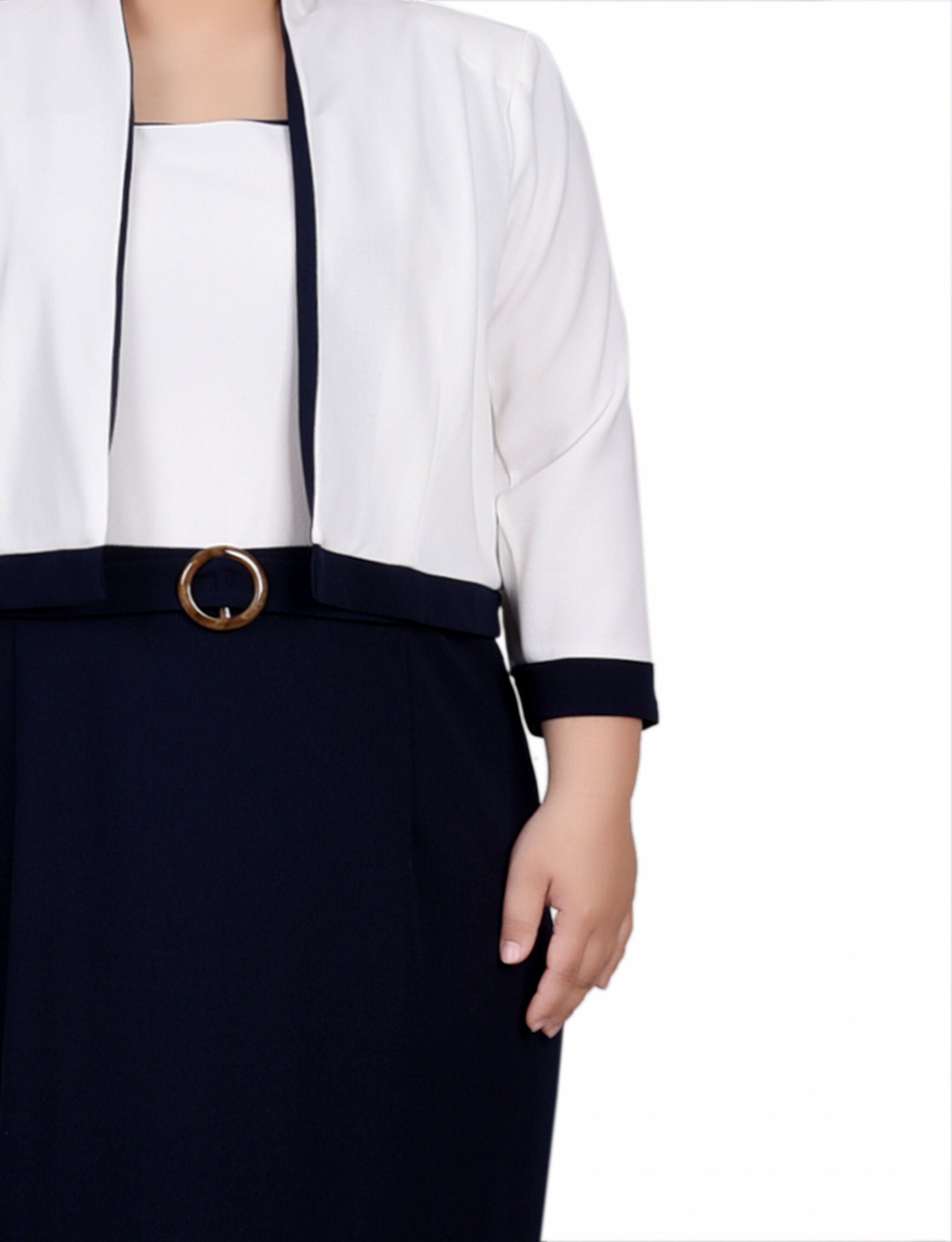 3/4 Sleeve 2 Piece Colorblocked Dress Set, Navy Ivory / blue, alternate image number 1