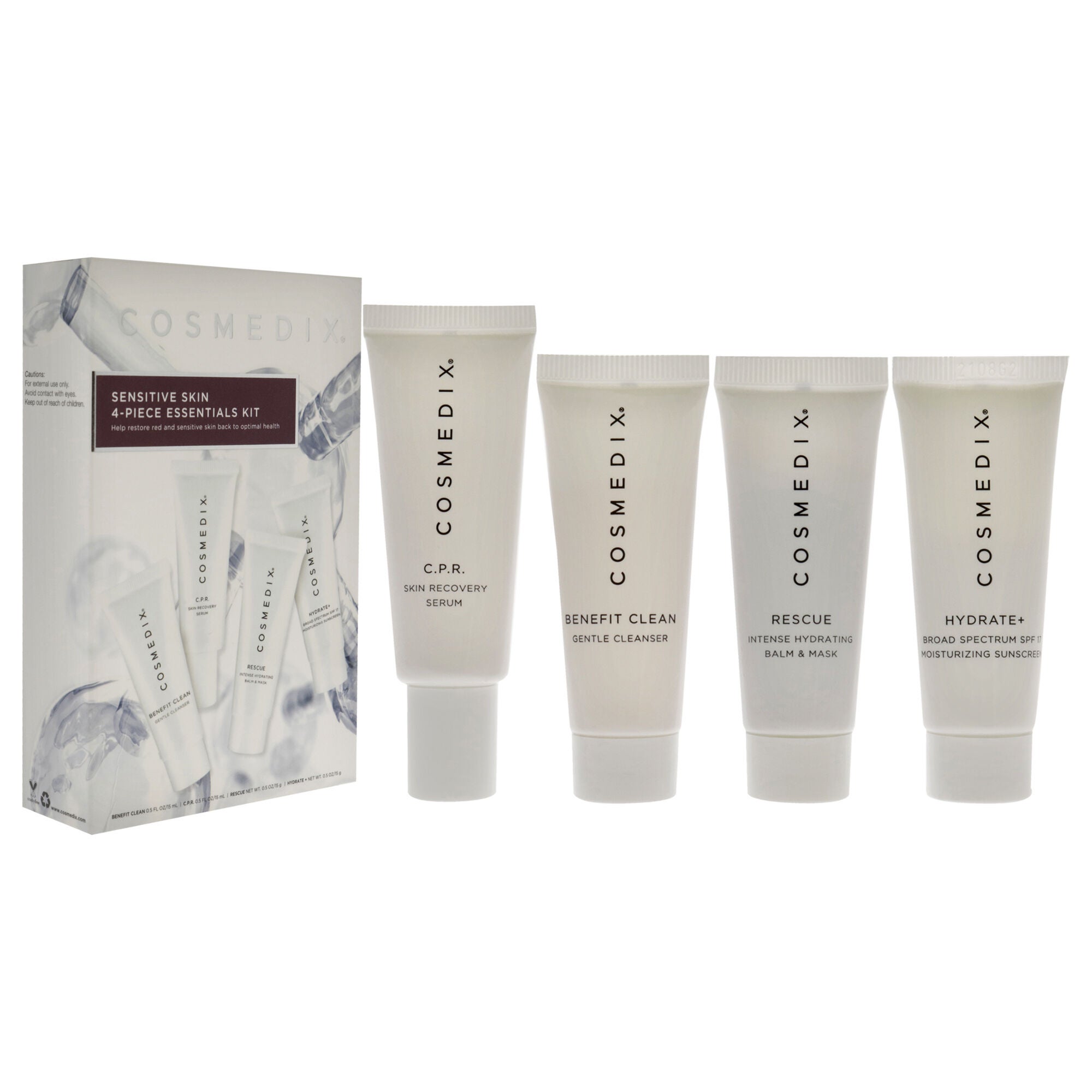 Sensitive Skin Essentials Kit by Cosmedix for Unisex - 4 Pc 0.5oz Benefit Clean, 0.5oz C.P.R., 0.5oz Rescue, 0.5oz Hydrate Plus, See Description, alternate image number 2