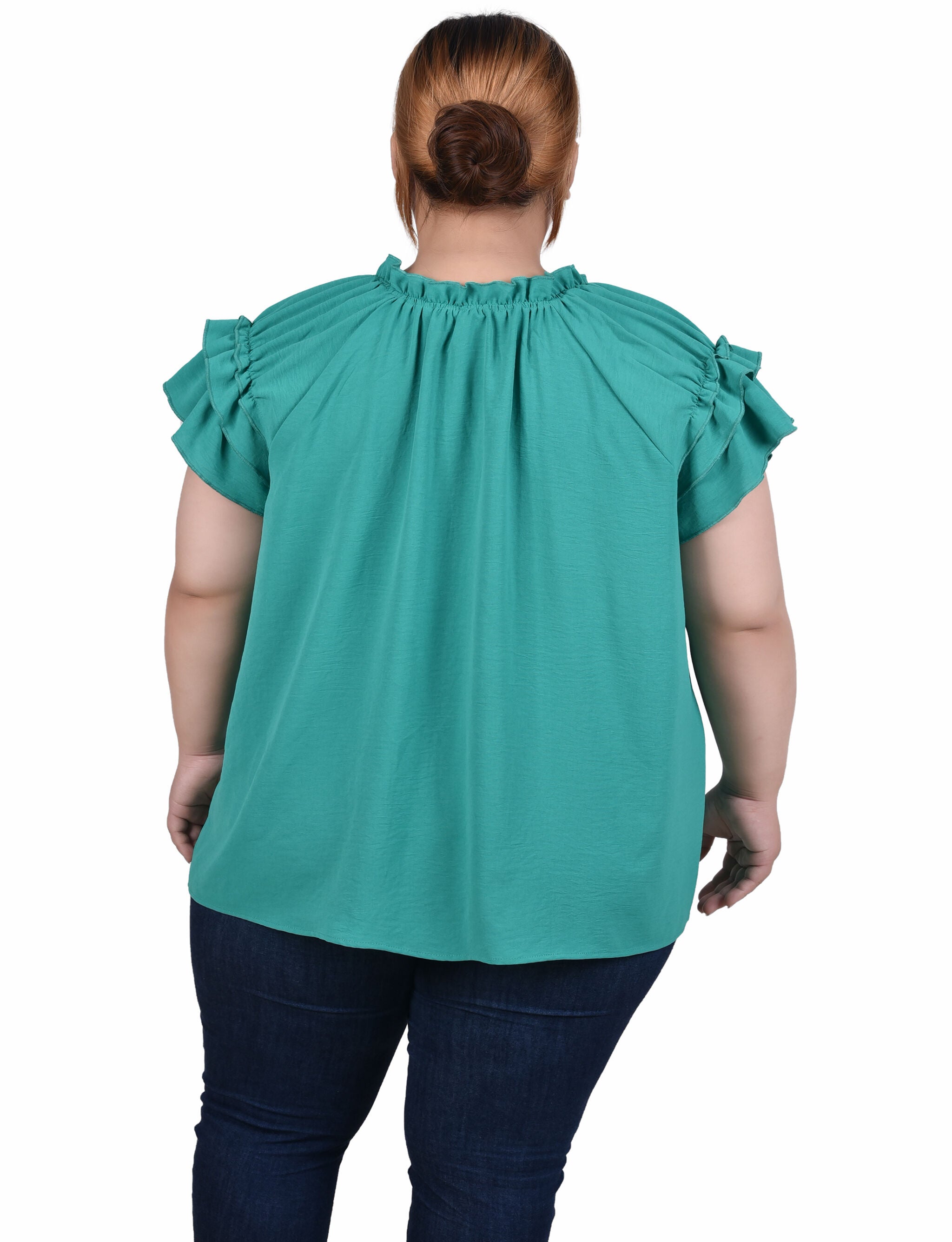 Short Sleeve Ruffled Blouse, , alternate image number 3