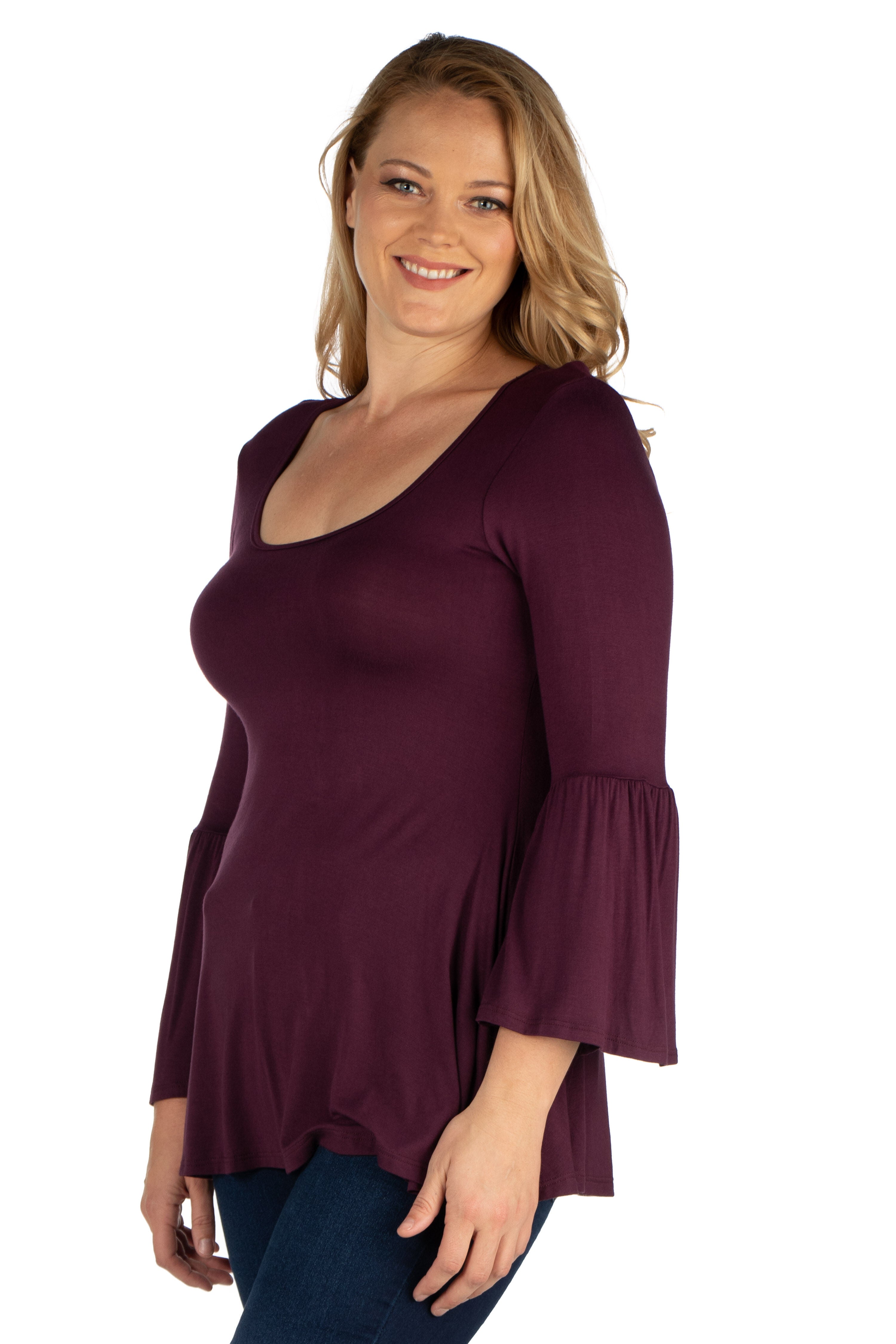 Long Bell Sleeve Flared Plus Size Tunic Top, , alternate image number 2