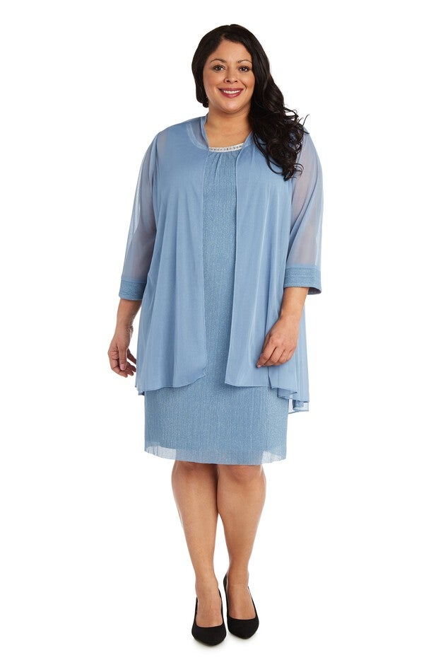 Two-Piece Flyaway Jacket Dress with Jewel Neckline - Plus, Slate, hi-res image number null