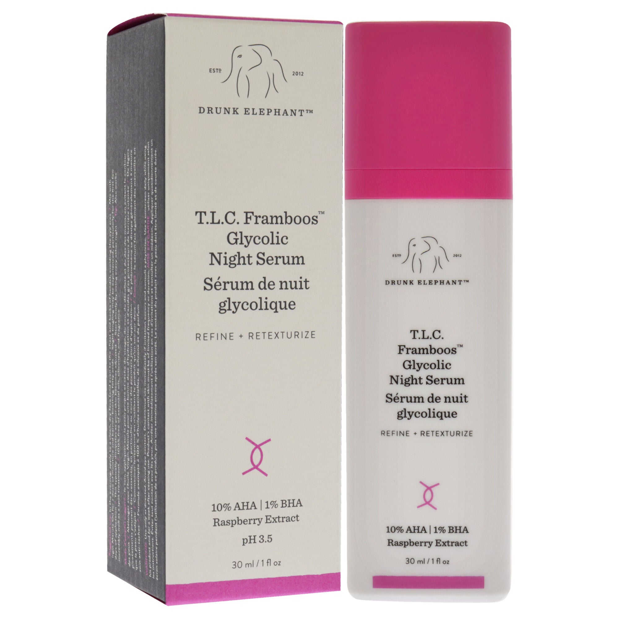 T.L.C. Framboos Glycolic Night Serum by Drunk Elephant for Unisex - 1 oz Serum, See Description, alternate image number 1