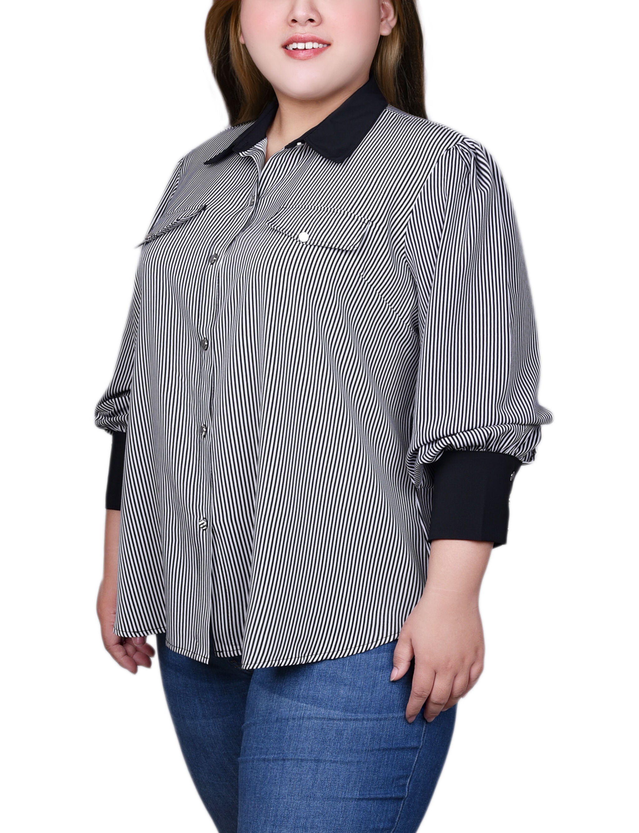 Long Sleeve Colorblocked Blouse, , alternate image number 4