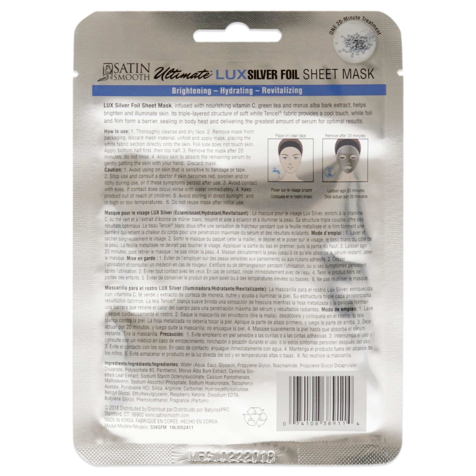 Ultimate LuxSilver Foil Sheet Mask by Satin Smooth for Women - 1 Pc Mask, See Description, alternate image number 2